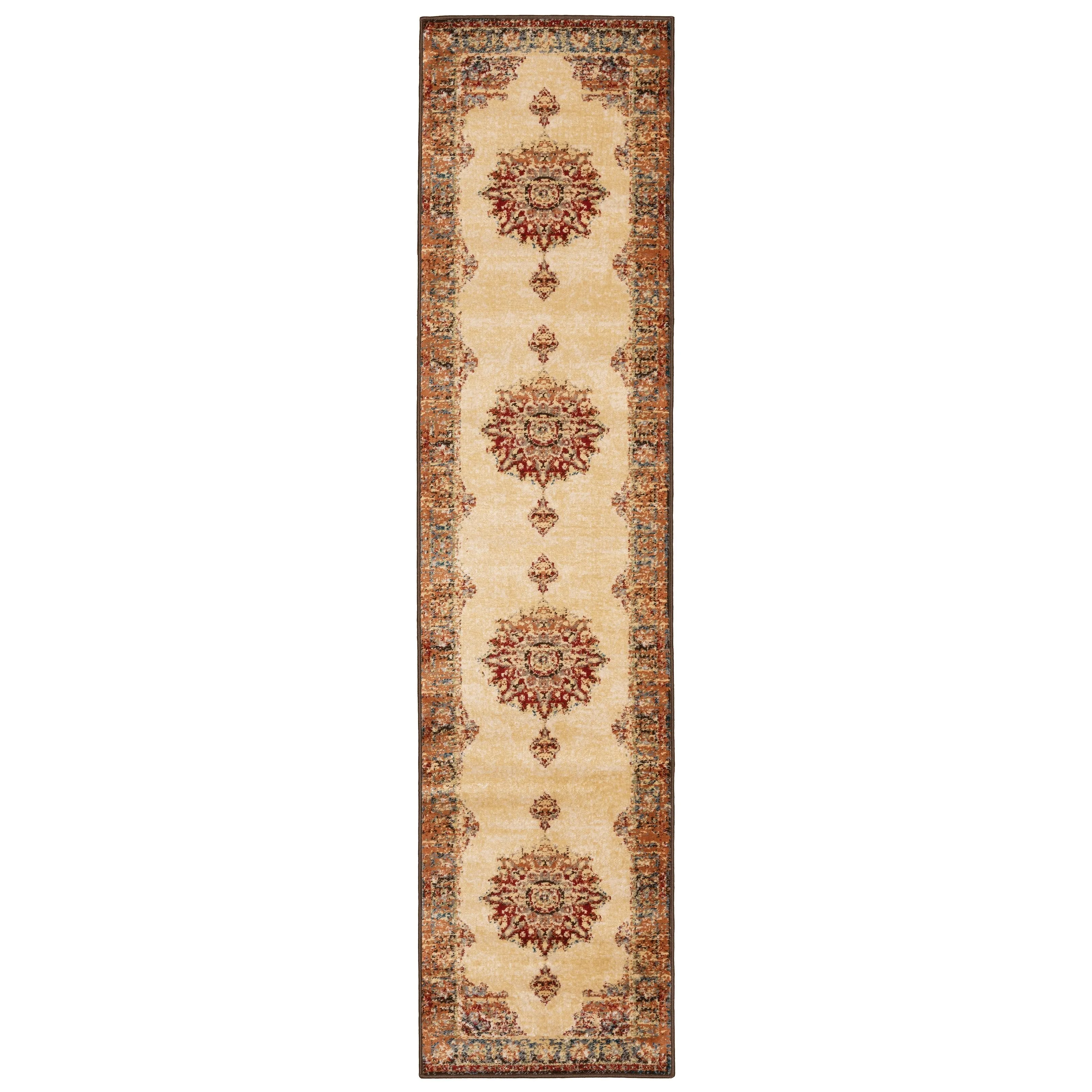 Vista Home Assen Goldtone/Orange Starburst Medallion Area Rug