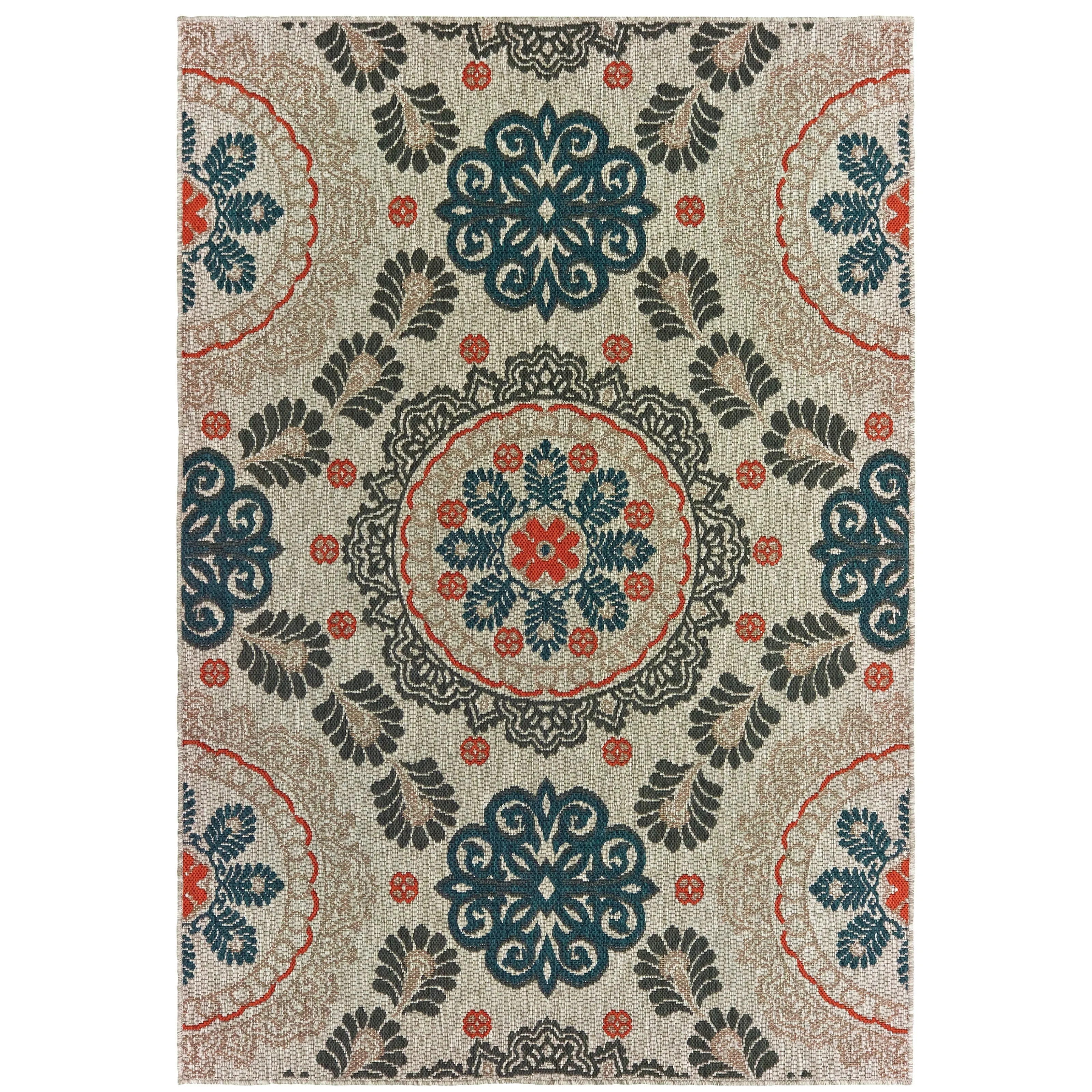 Vista Home Higgins Medallions Grey/ Blue Indoor/ Outdoor Area Rug