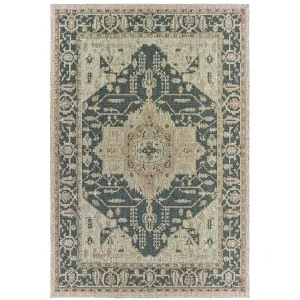 Vista Home Higgins Traditional Medallion Blue-Green/ Taupe Indoor/ Outdoor Area Rug