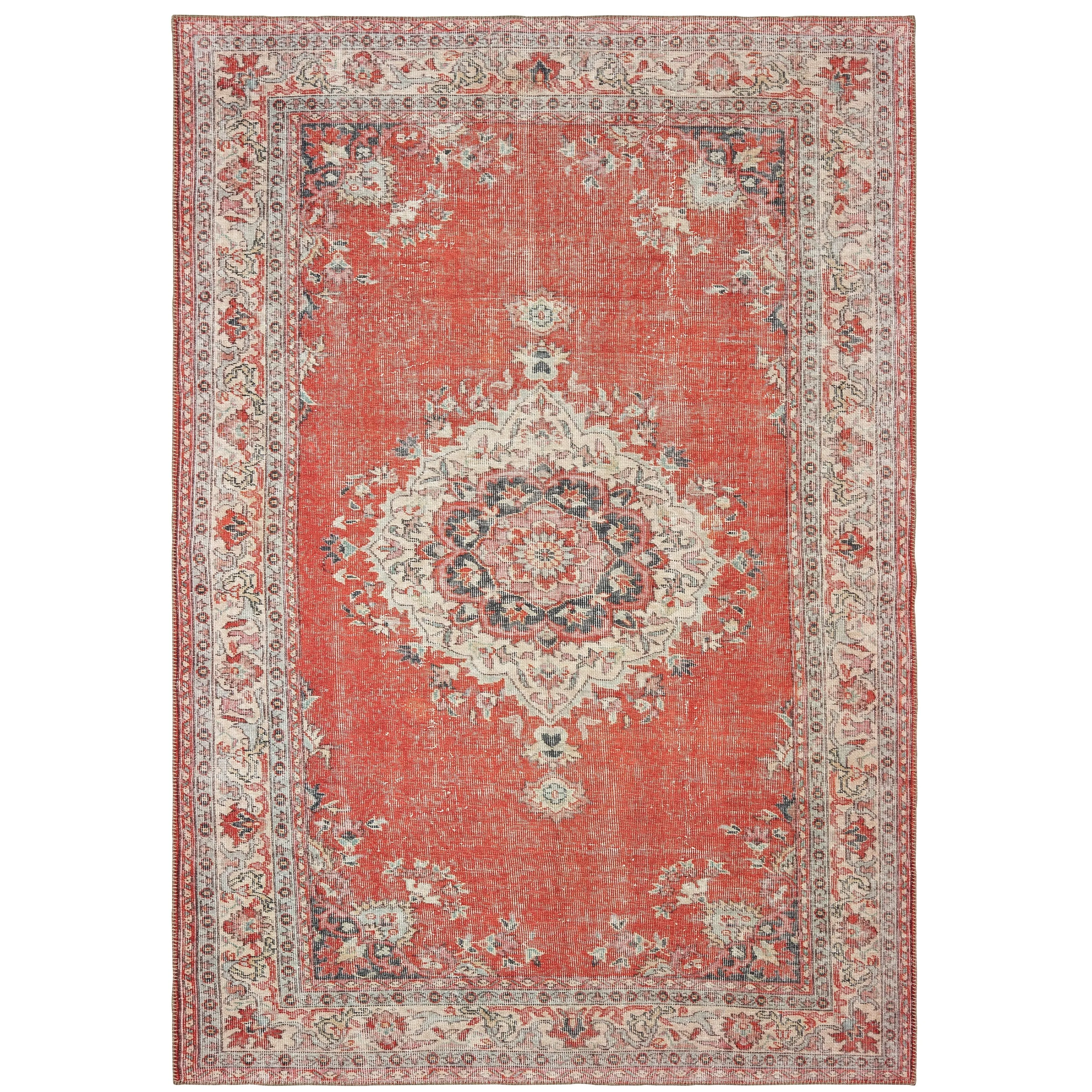 Vista Home Savannah Faded Medallion Red/ Grey Area Rug
