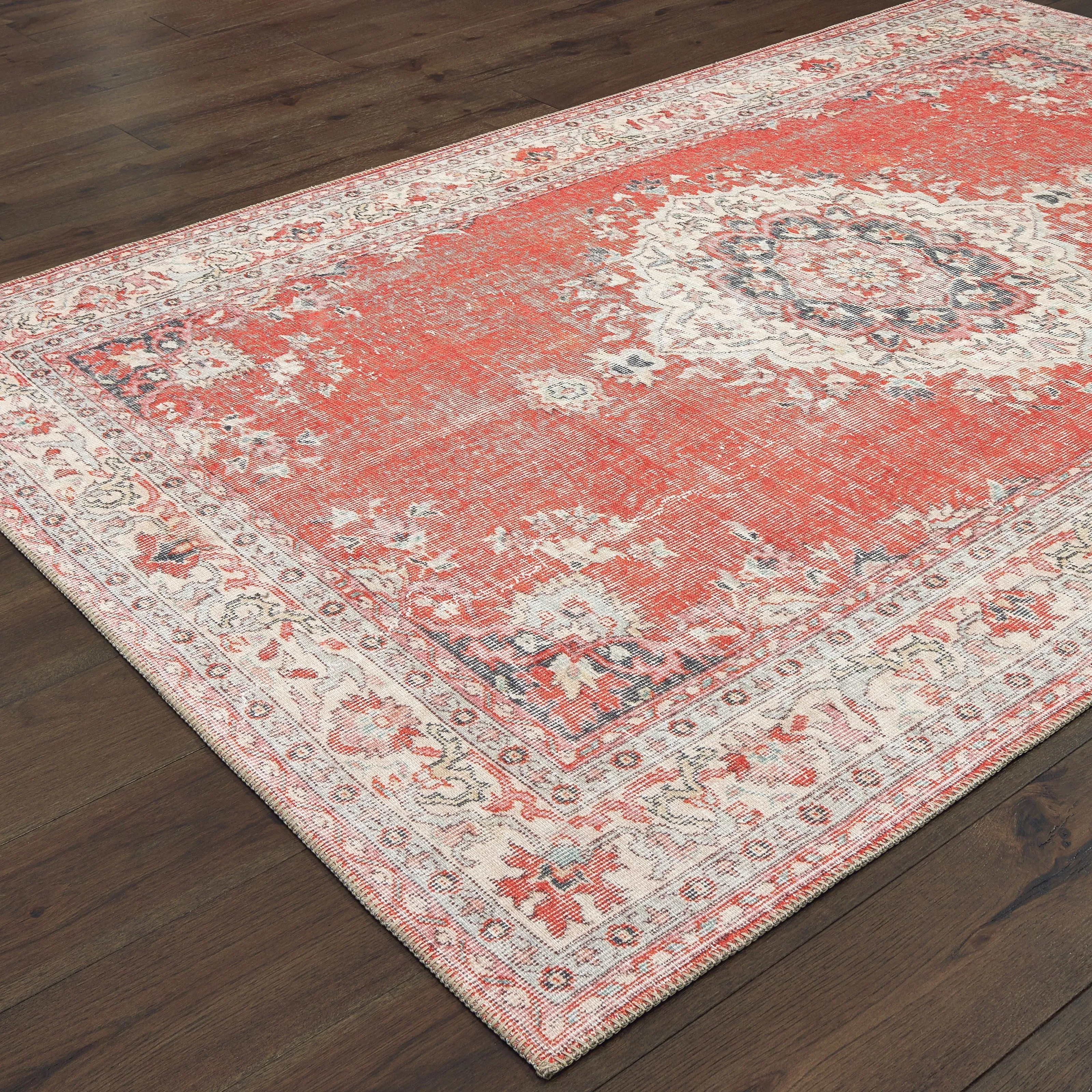 Vista Home Savannah Faded Medallion Red/ Grey Area Rug