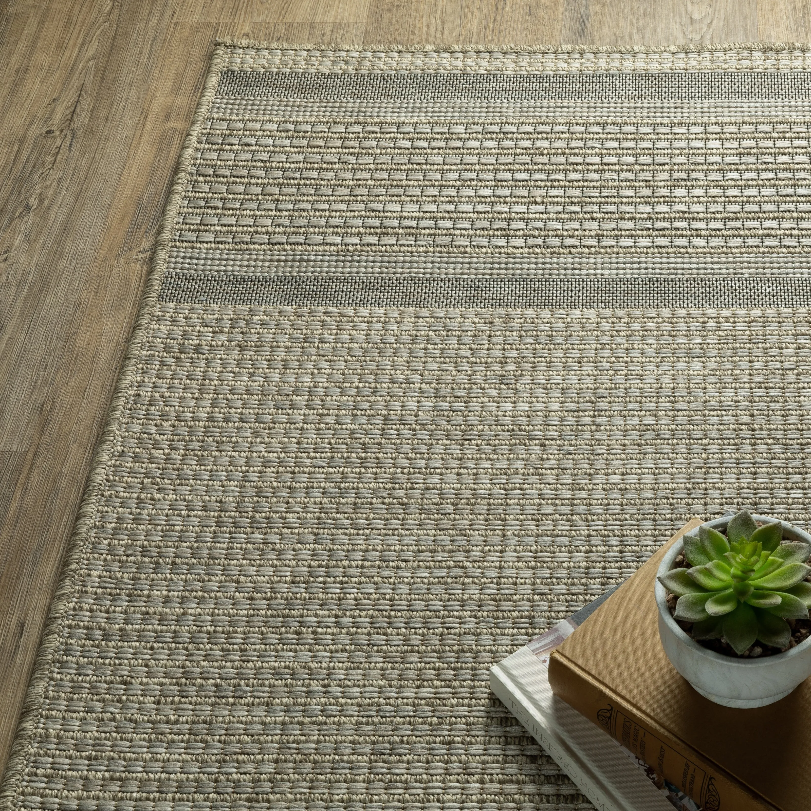 Vista Home Tangelo Banded Border Tan/Black Ultimate Performance Area Rug.