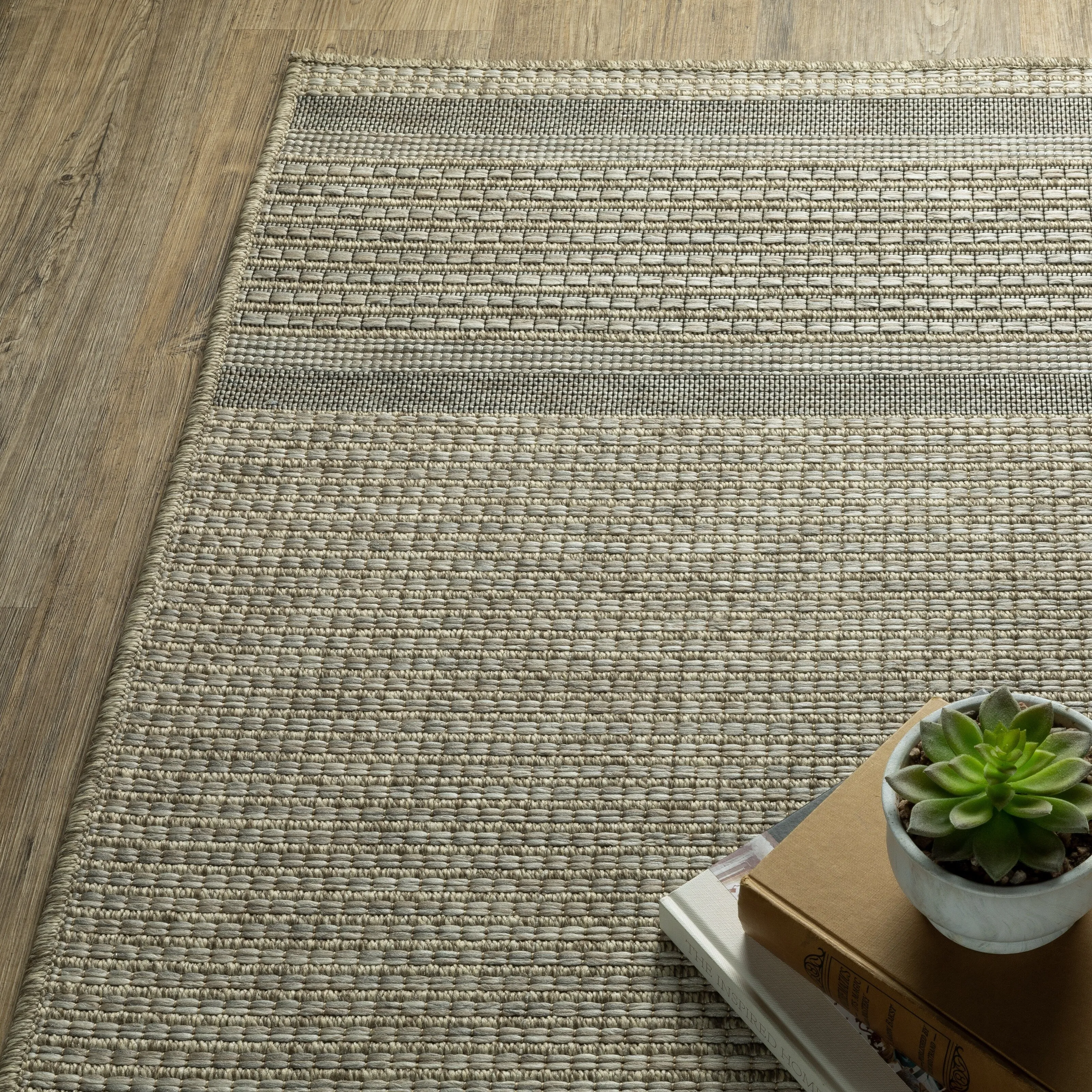 Vista Home Tangelo Banded Border Tan/Black Ultimate Performance Area Rug.