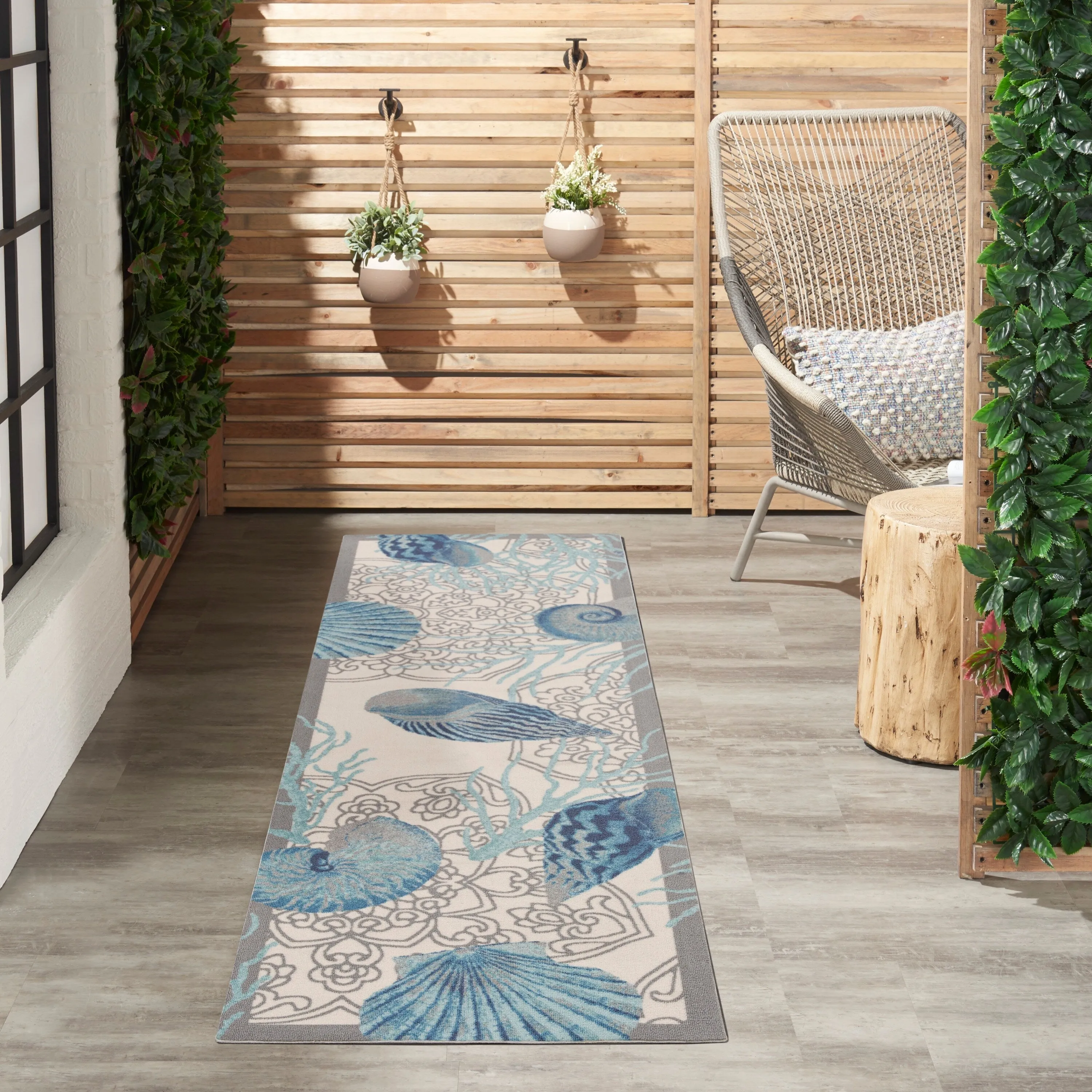 Waverly Sun & Shade Shore Thing Tropical Sea Shell Floral Indoor Outdoor Area Rug