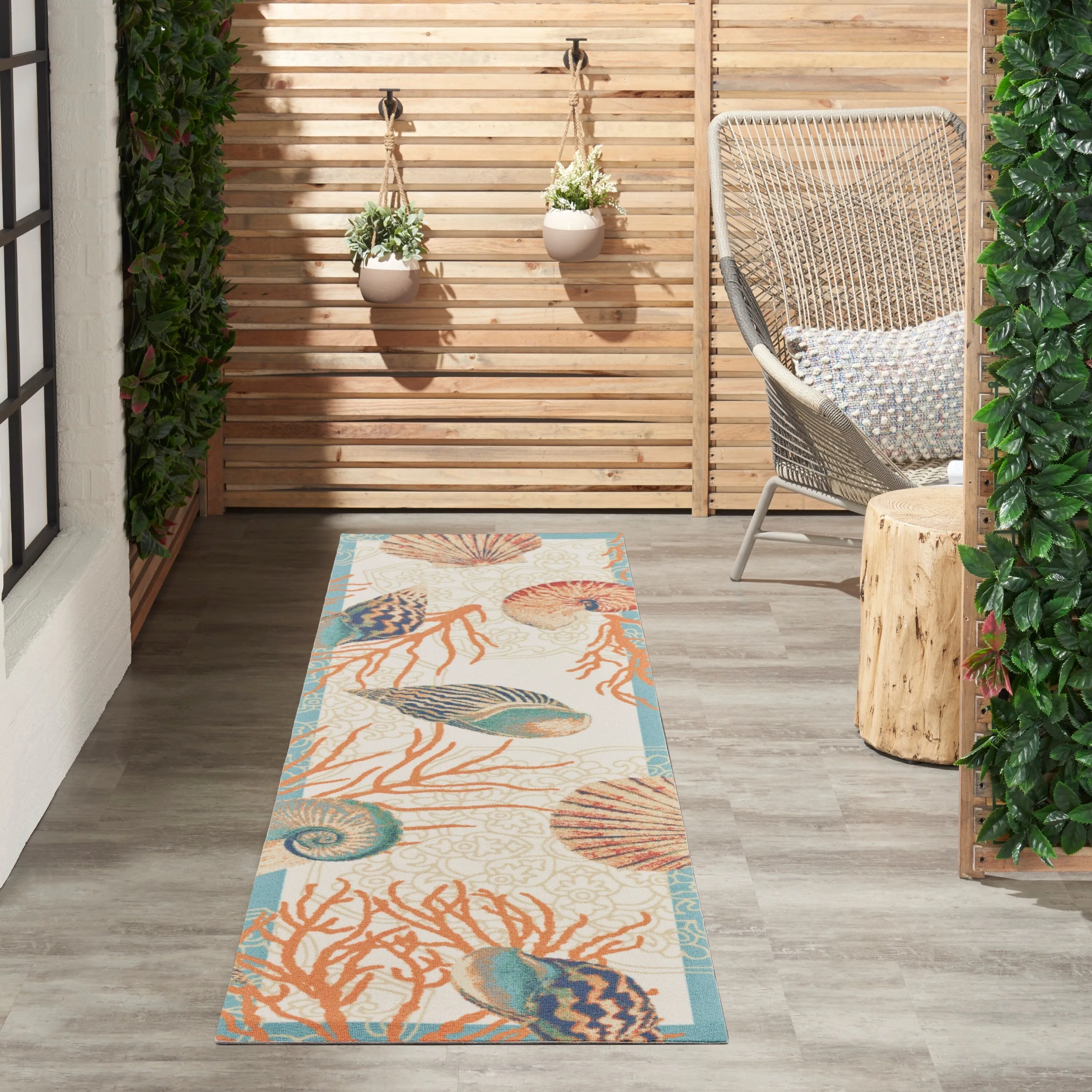 Waverly Sun & Shade Shore Thing Tropical Sea Shell Floral Indoor Outdoor Area Rug