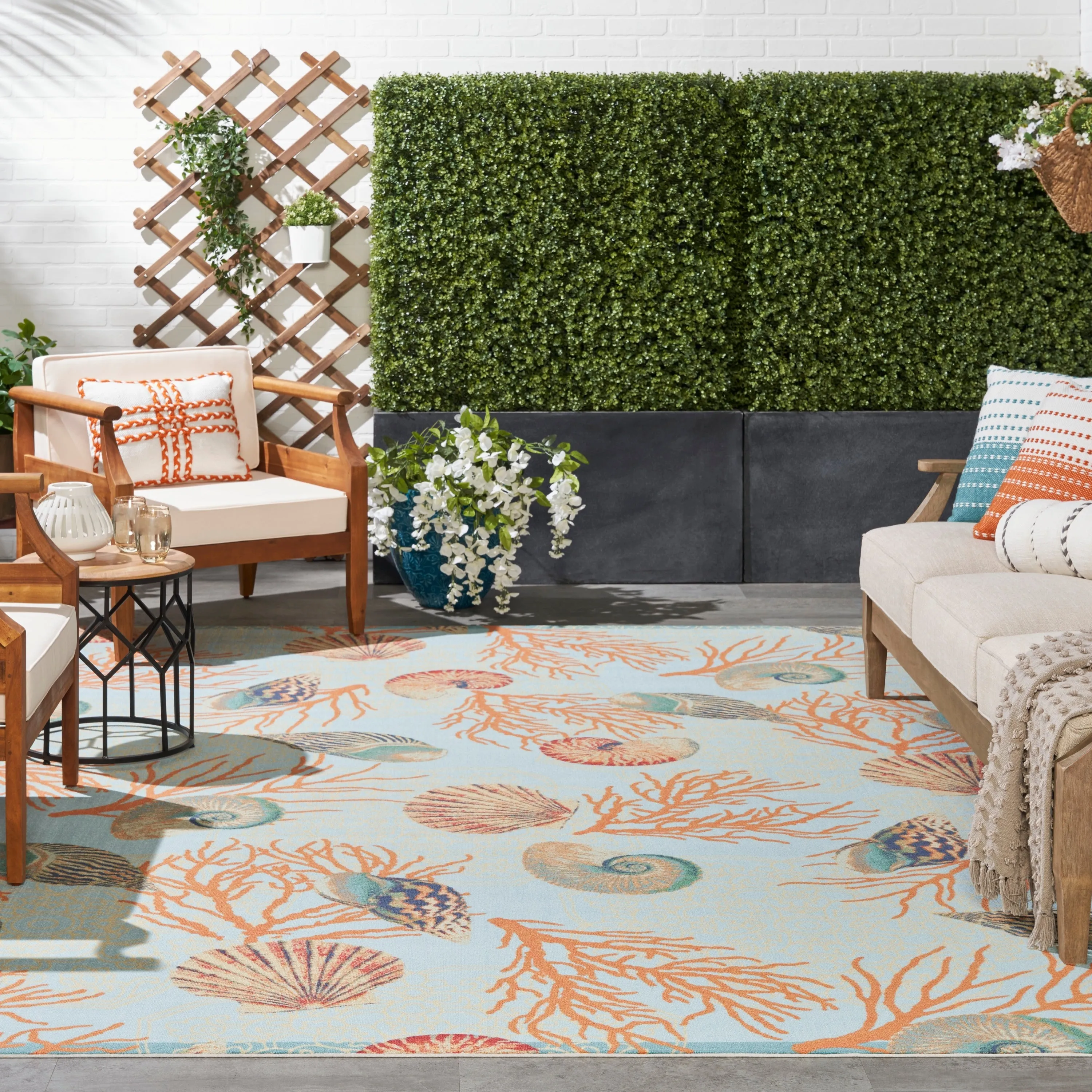 Waverly Sun & Shade Shore Thing Tropical Sea Shell Floral Indoor Outdoor Area Rug