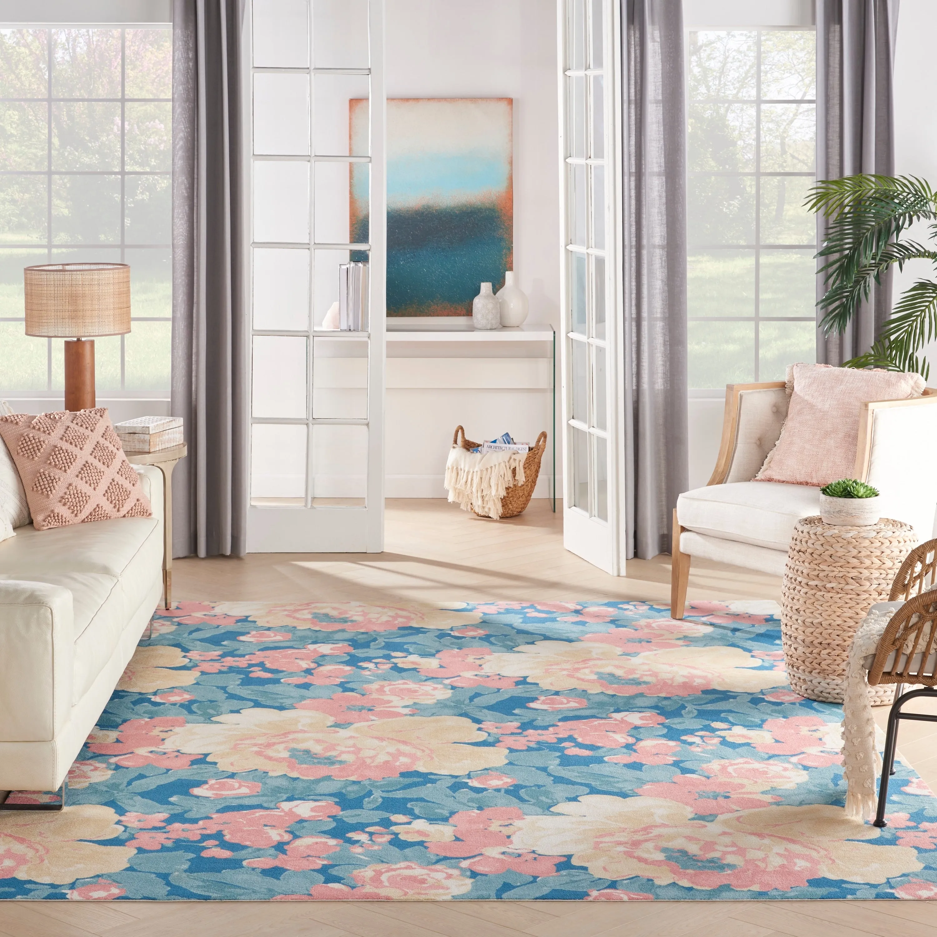 Waverly Sun N' Shade Botanical Floral Garden Farmhouse Indoor/Outdoor Area Rug