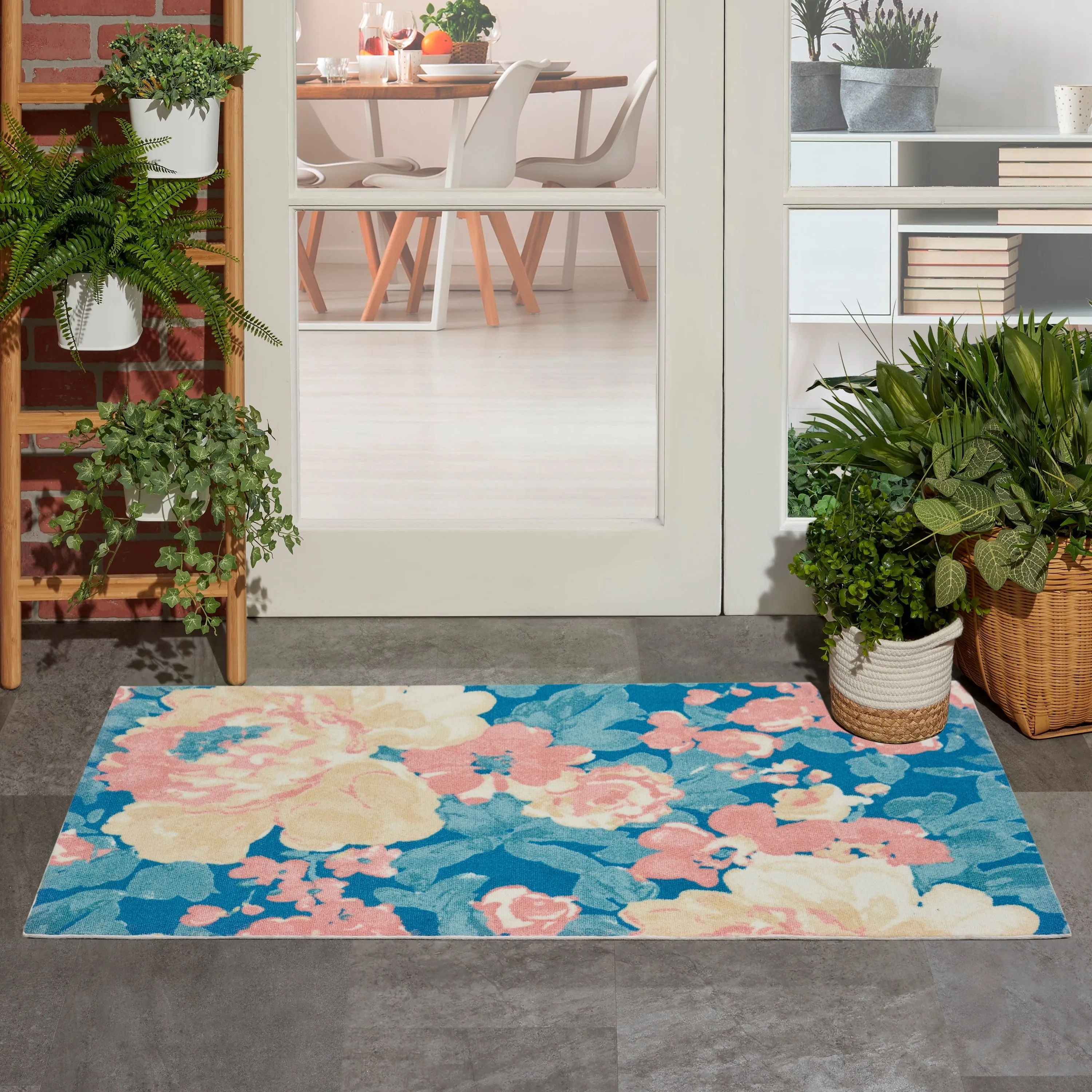 Waverly Sun N' Shade Botanical Floral Garden Farmhouse Indoor/Outdoor Area Rug