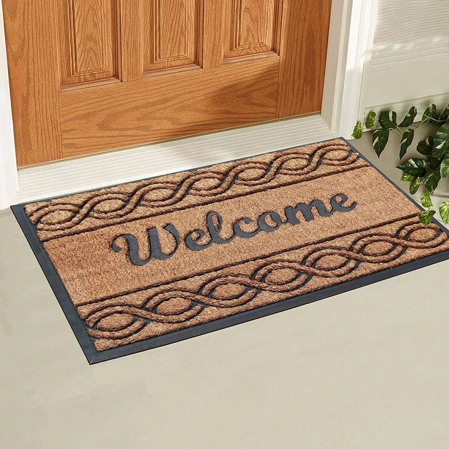 Welcome Rubber and Coir Beautifully Design Outdoor Durable Doormat 23X39. Beige