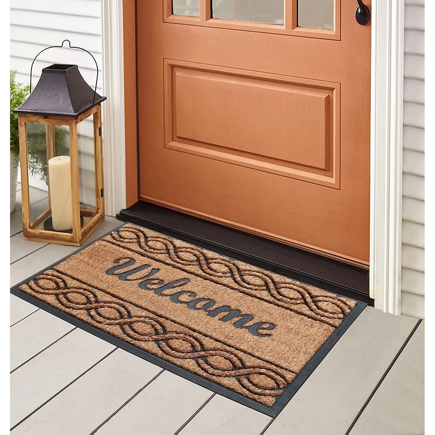 Welcome Rubber and Coir Beautifully Design Outdoor Durable Doormat 23X39. Beige