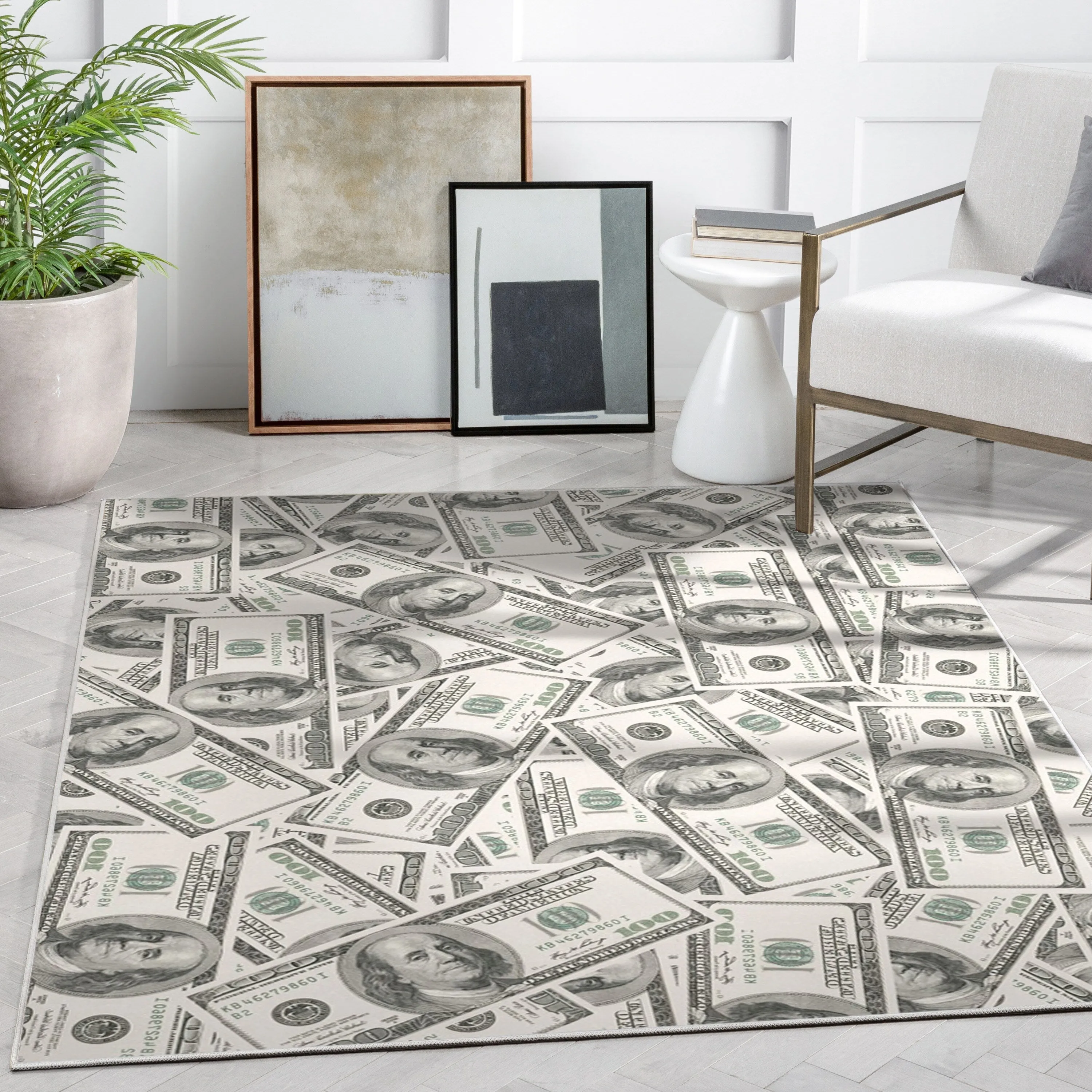 Well Woven Money Dollar Front 2006A Modern Machine Washable Area Rug