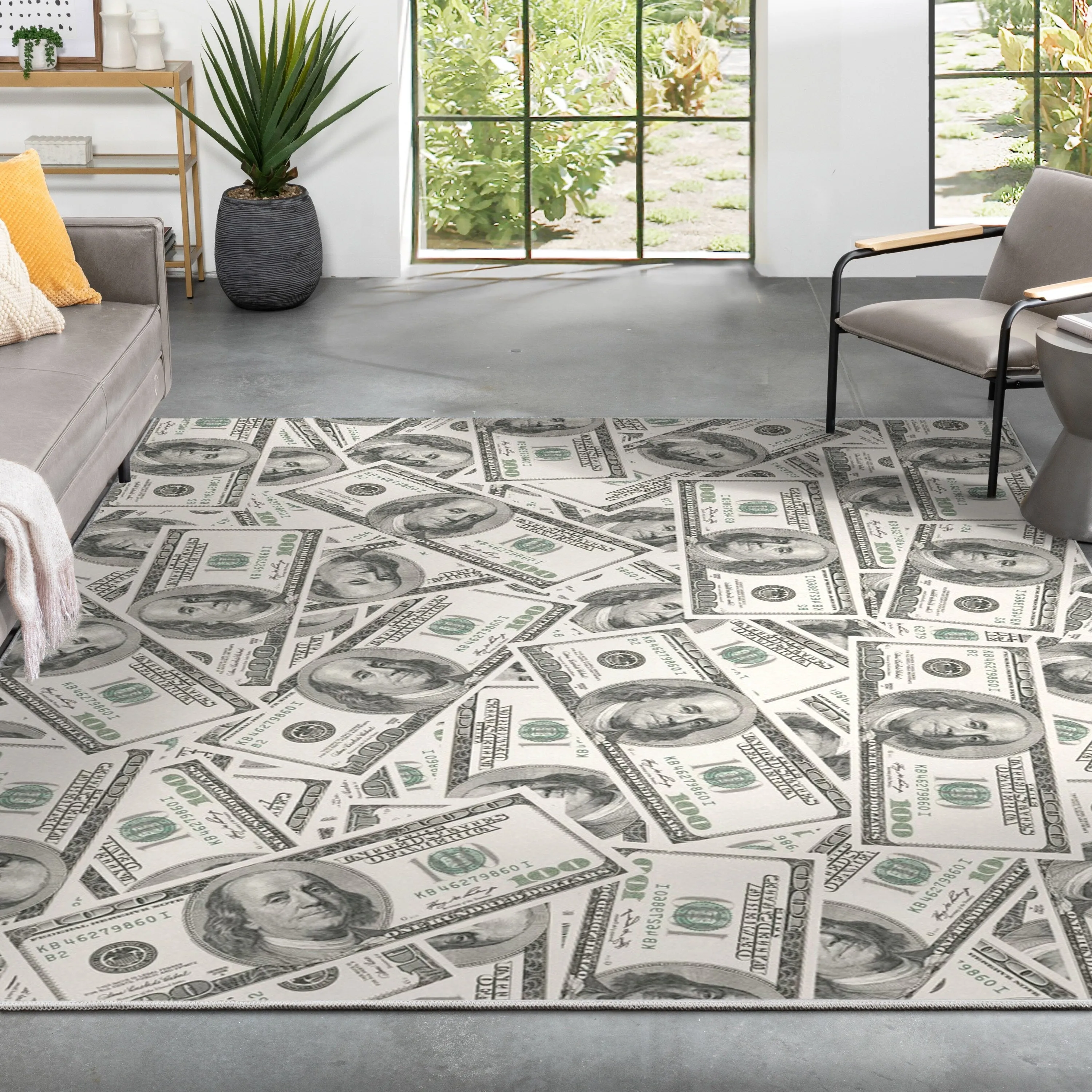 Well Woven Money Dollar Front 2006A Modern Machine Washable Area Rug