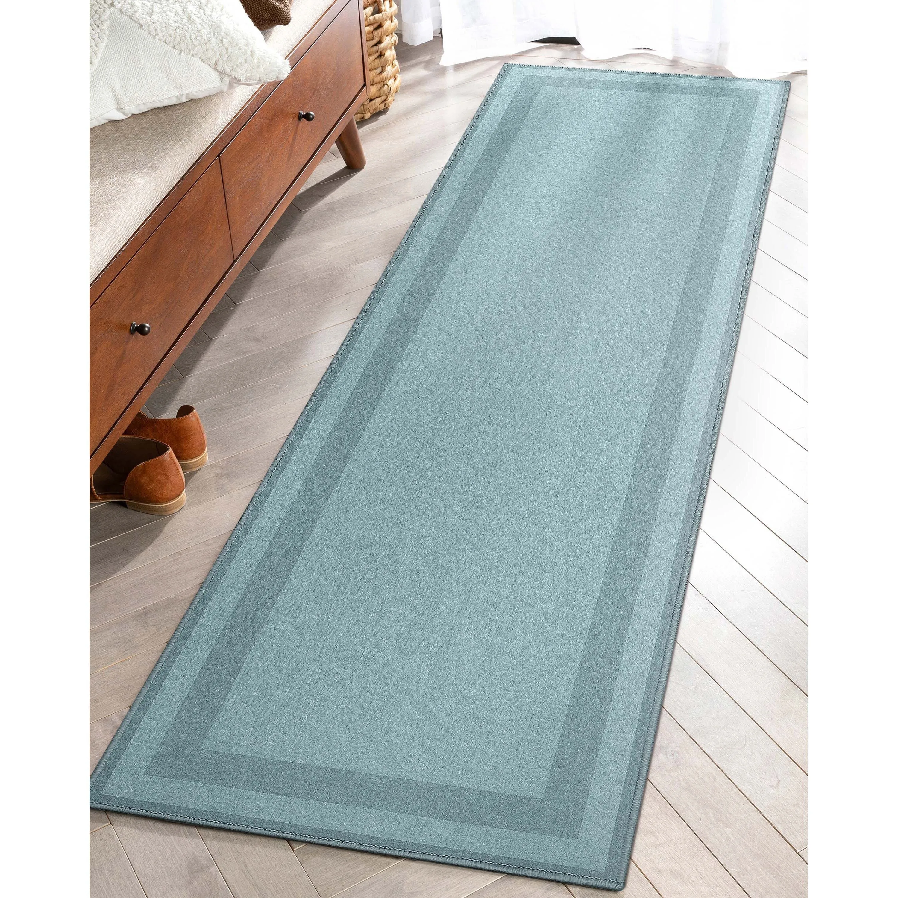 Well Woven Plain Border Flat-Weave Area Rug