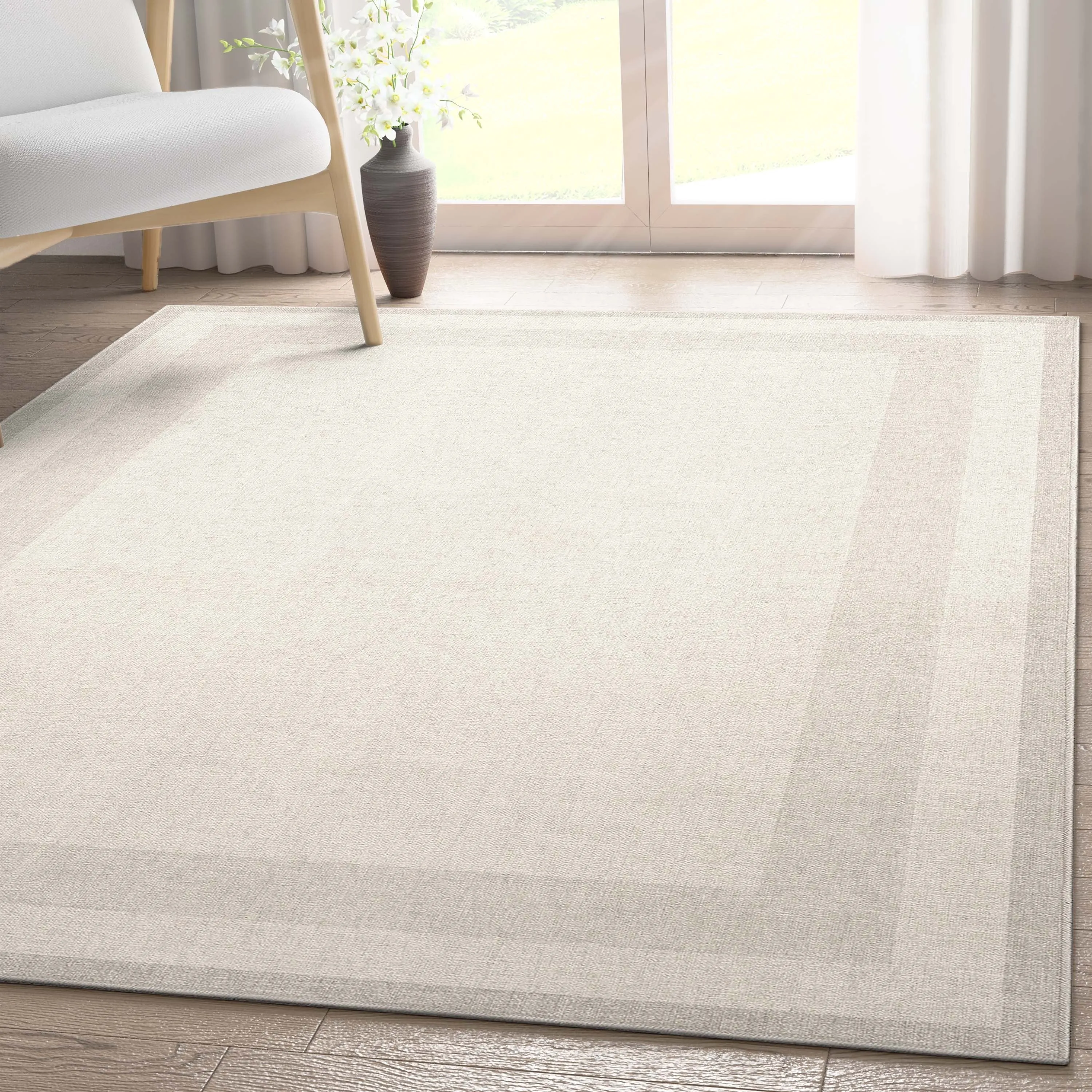 Well Woven Plain Border Flat-Weave Area Rug