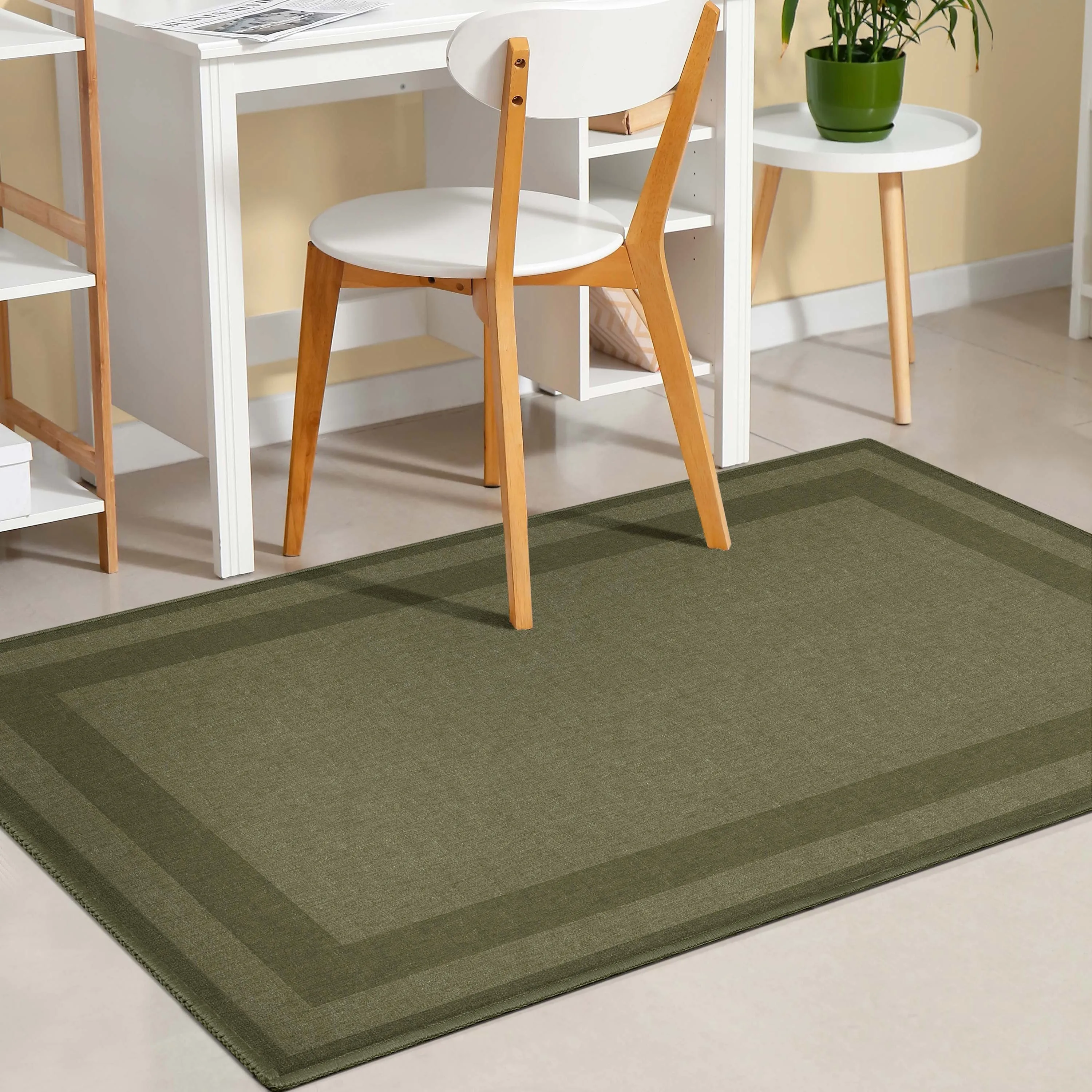 Well Woven Plain Border Flat-Weave Area Rug