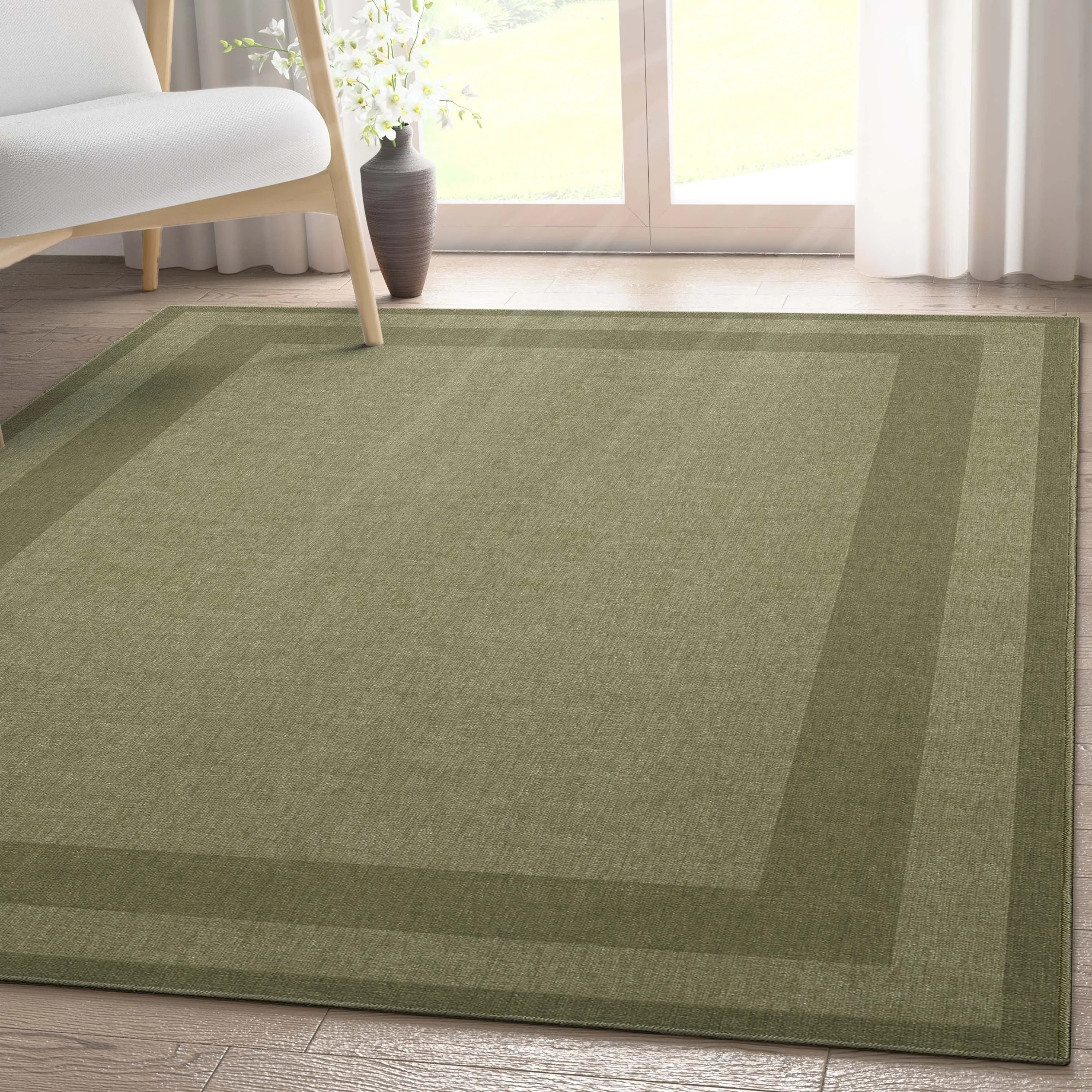 Well Woven Plain Border Flat-Weave Area Rug