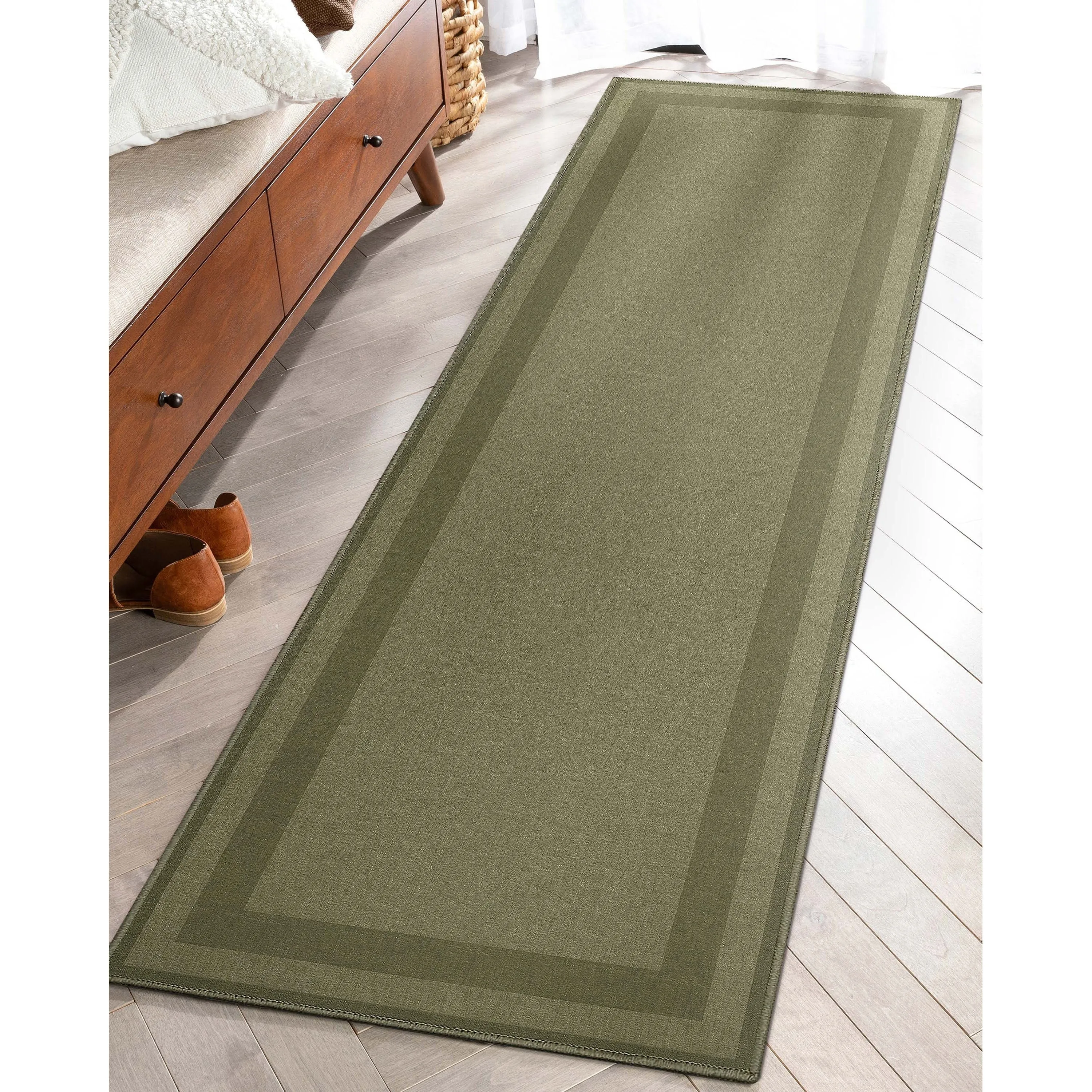Well Woven Plain Border Flat-Weave Area Rug