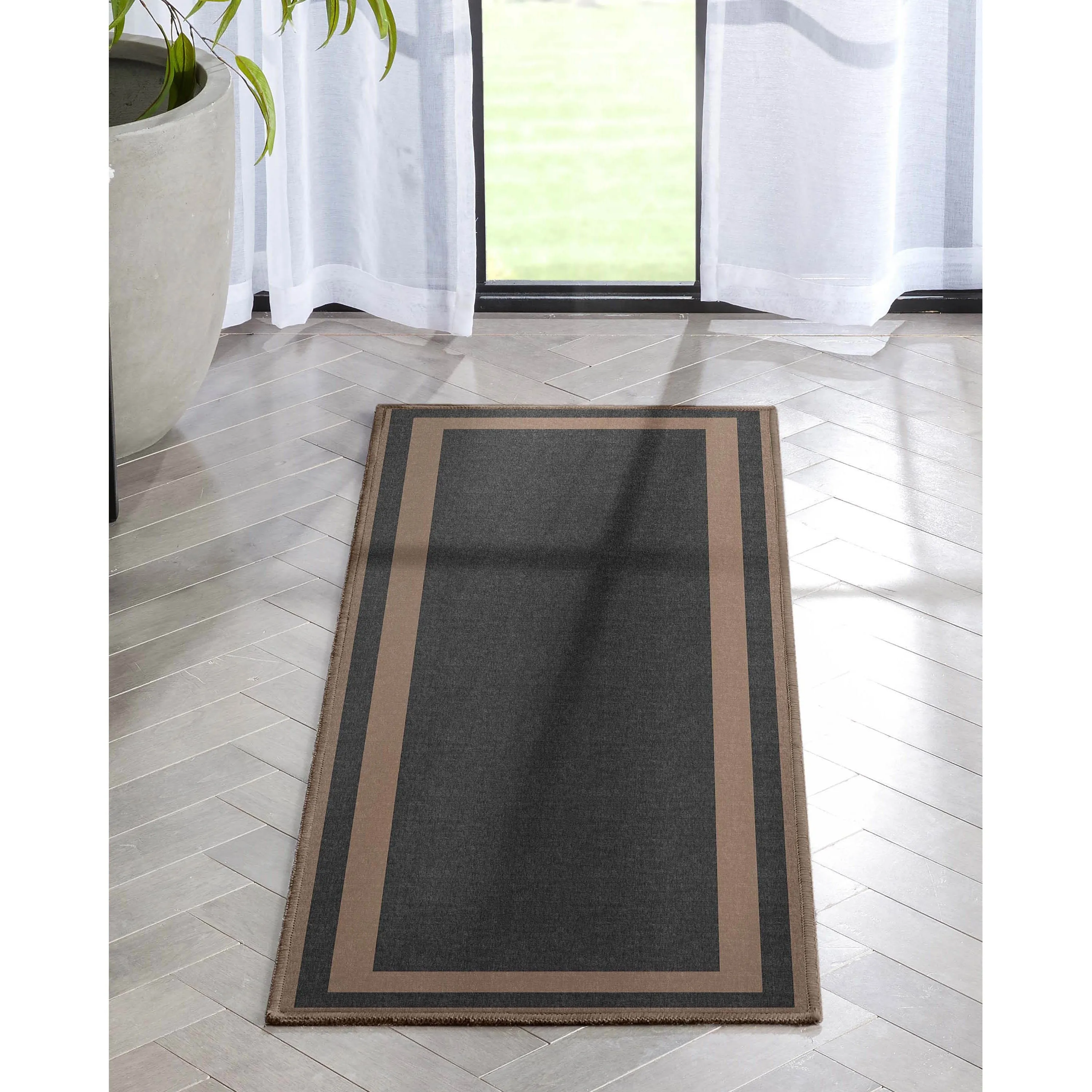Well Woven Plain Border Flat-Weave Area Rug