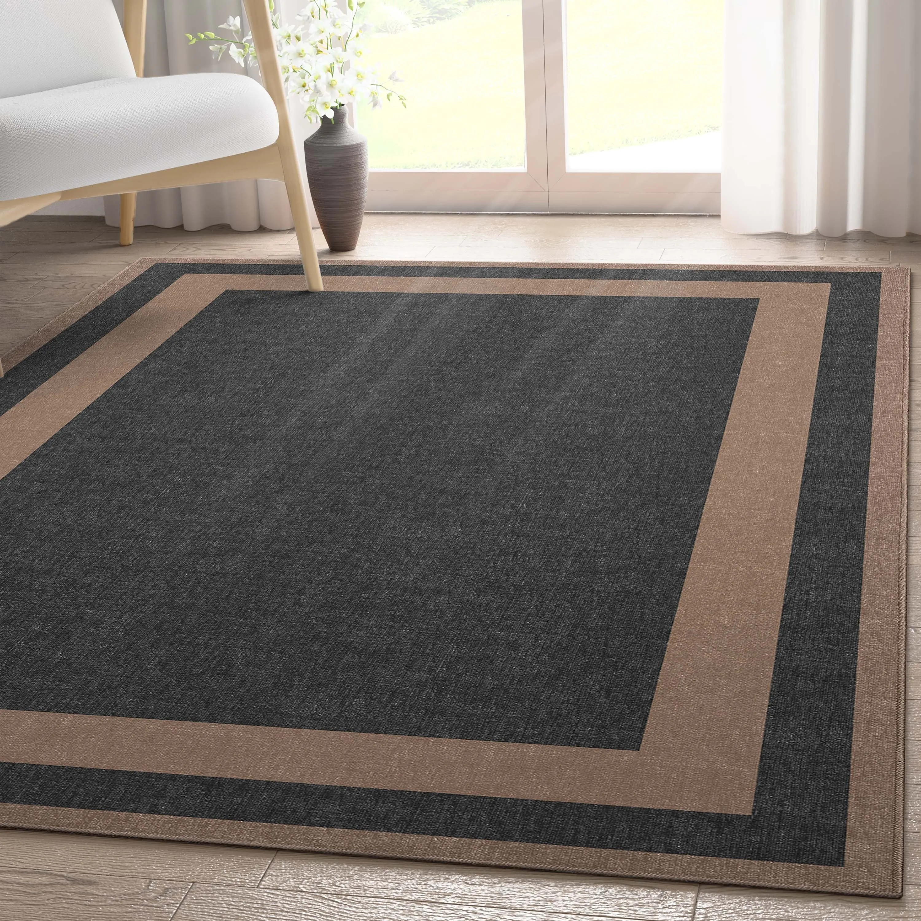 Well Woven Plain Border Flat-Weave Area Rug