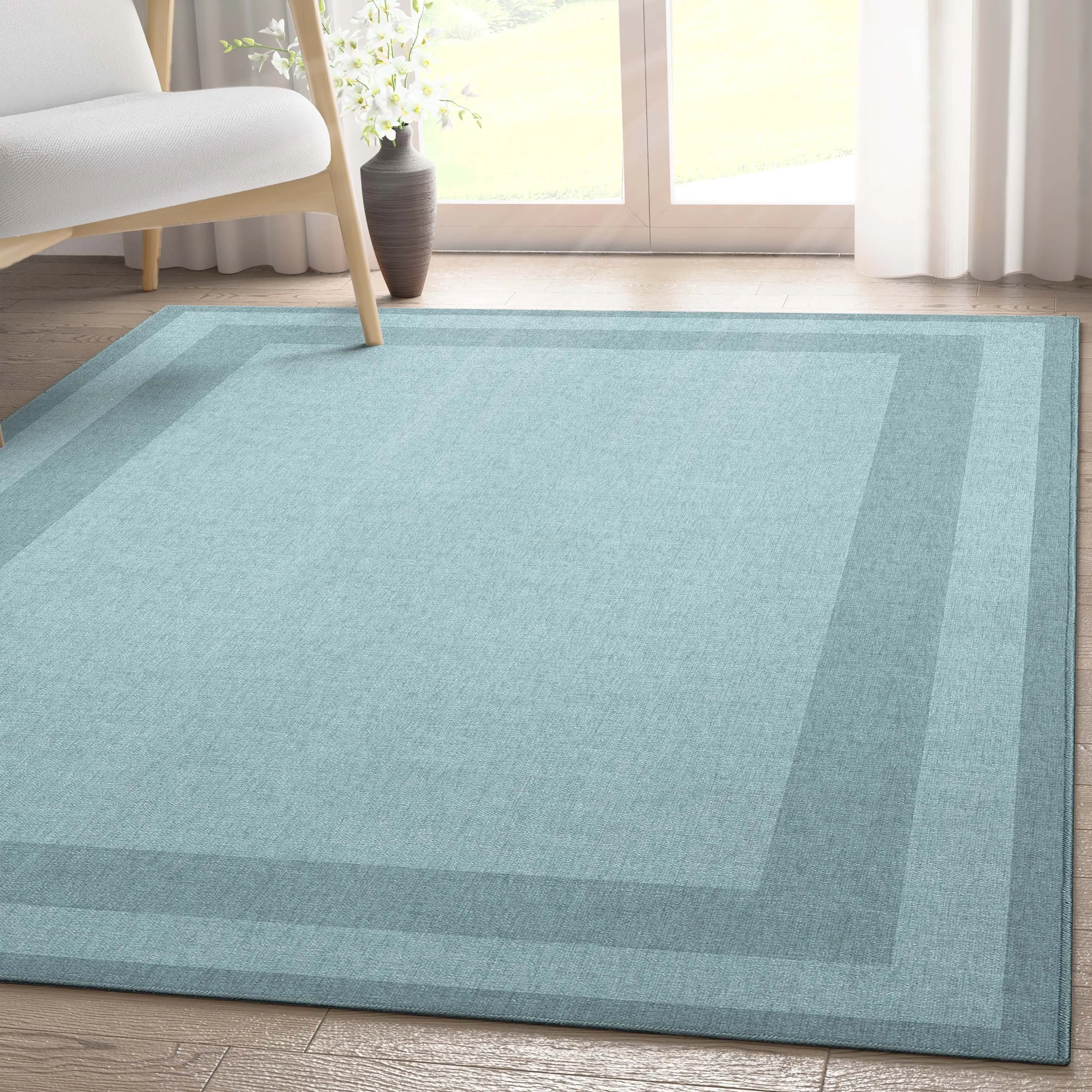 Well Woven Plain Border Flat-Weave Area Rug