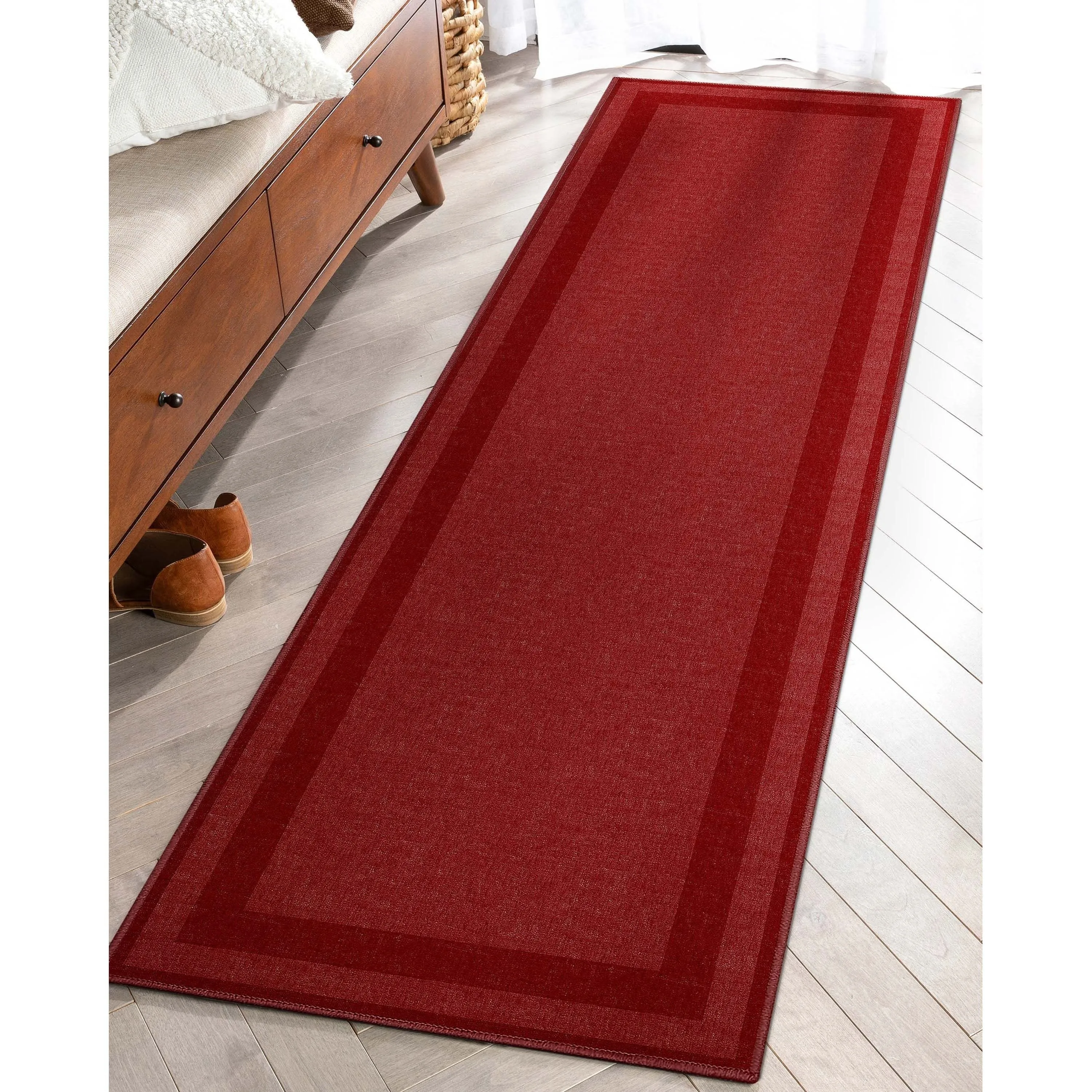Well Woven Plain Border Flat-Weave Area Rug
