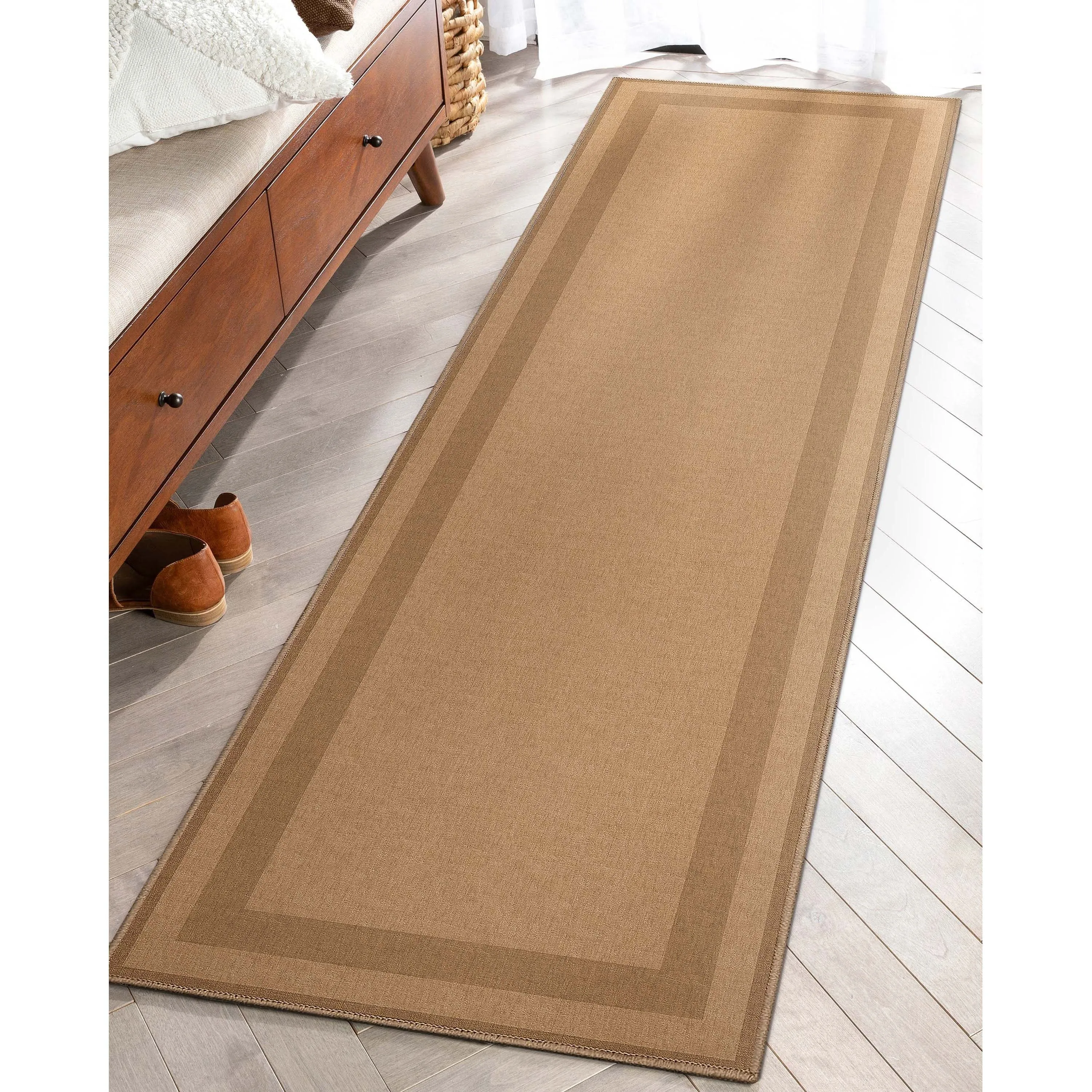 Well Woven Plain Border Flat-Weave Area Rug