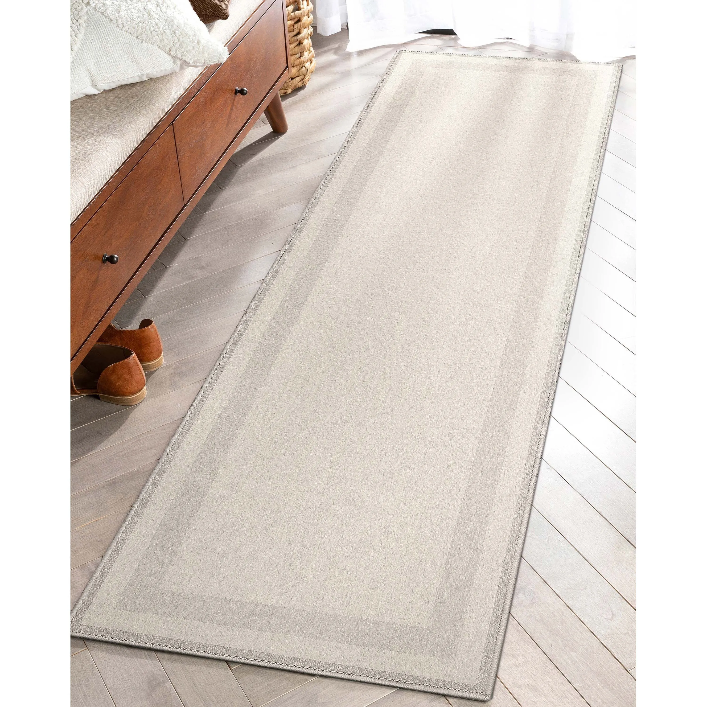 Well Woven Plain Border Flat-Weave Area Rug