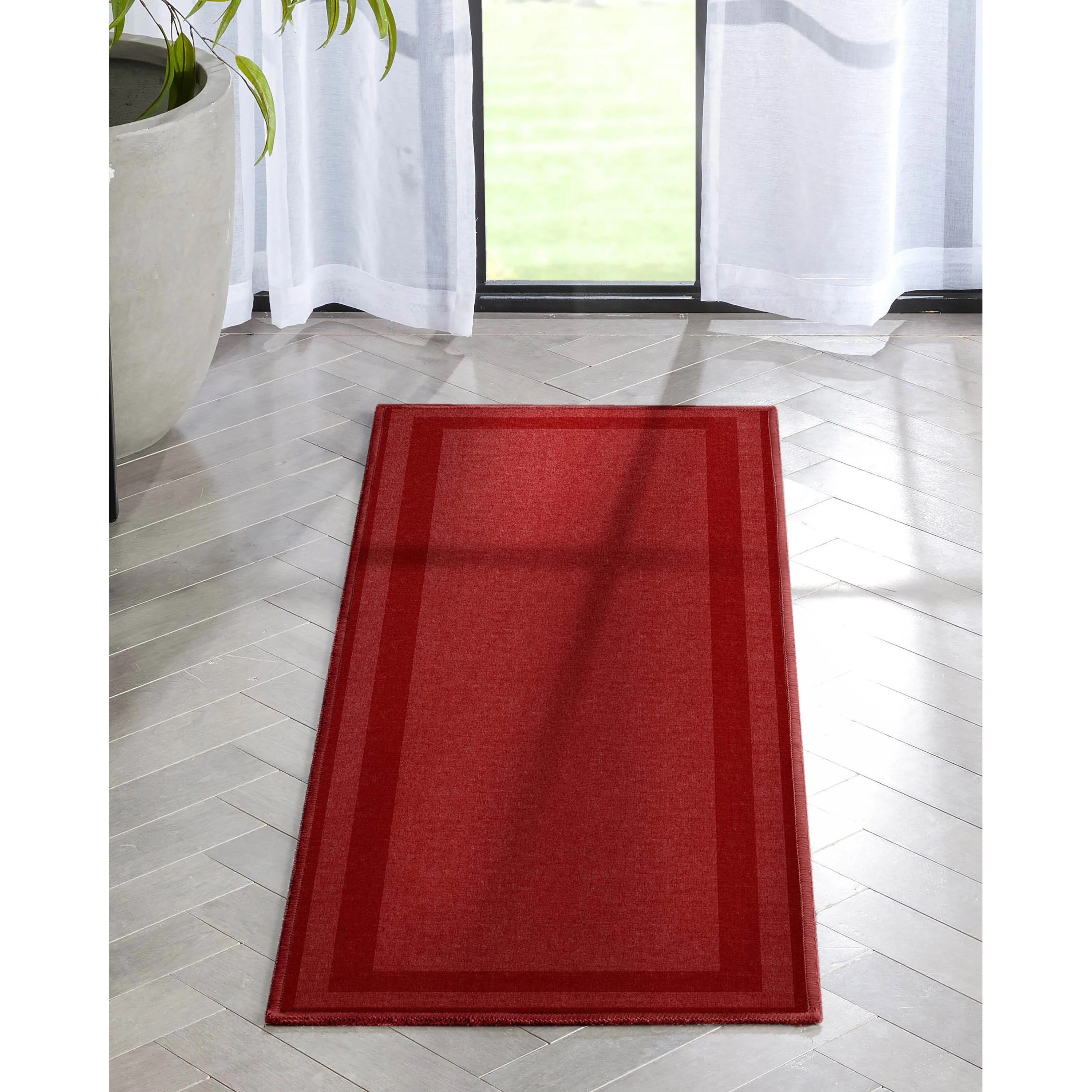 Well Woven Plain Border Flat-Weave Area Rug