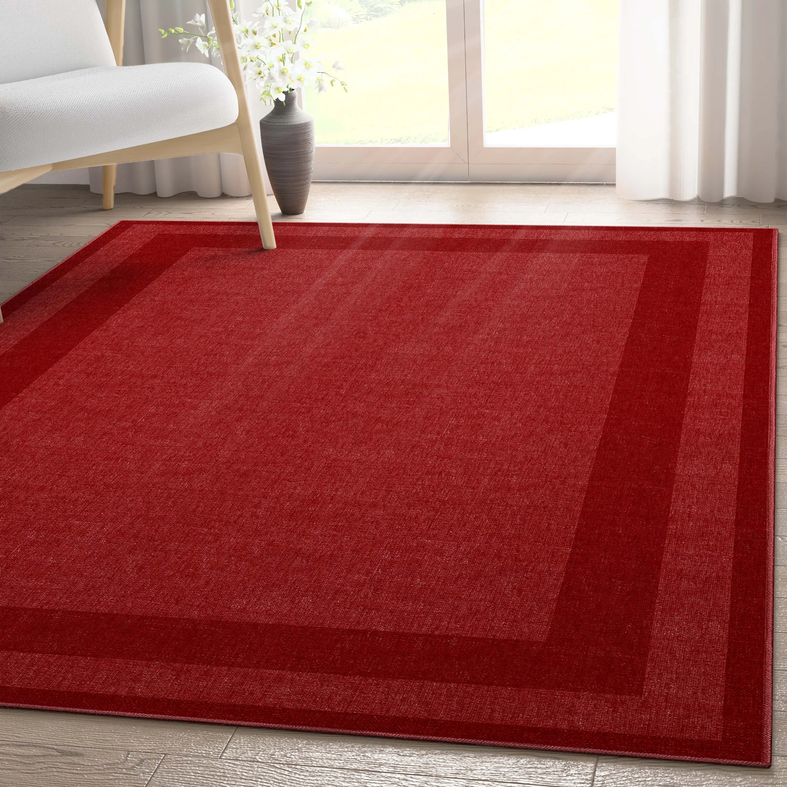 Well Woven Plain Border Flat-Weave Area Rug
