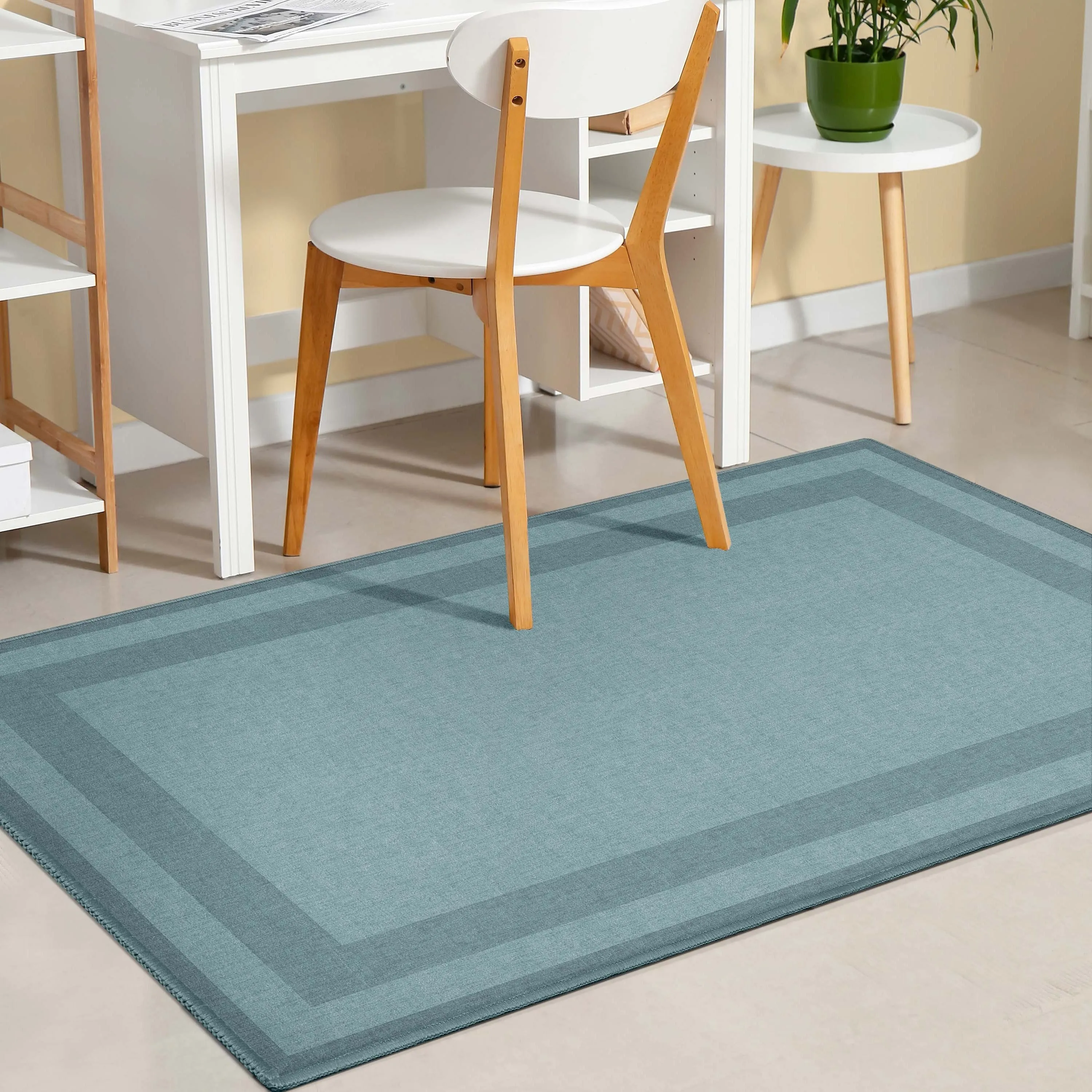 Well Woven Plain Border Flat-Weave Area Rug