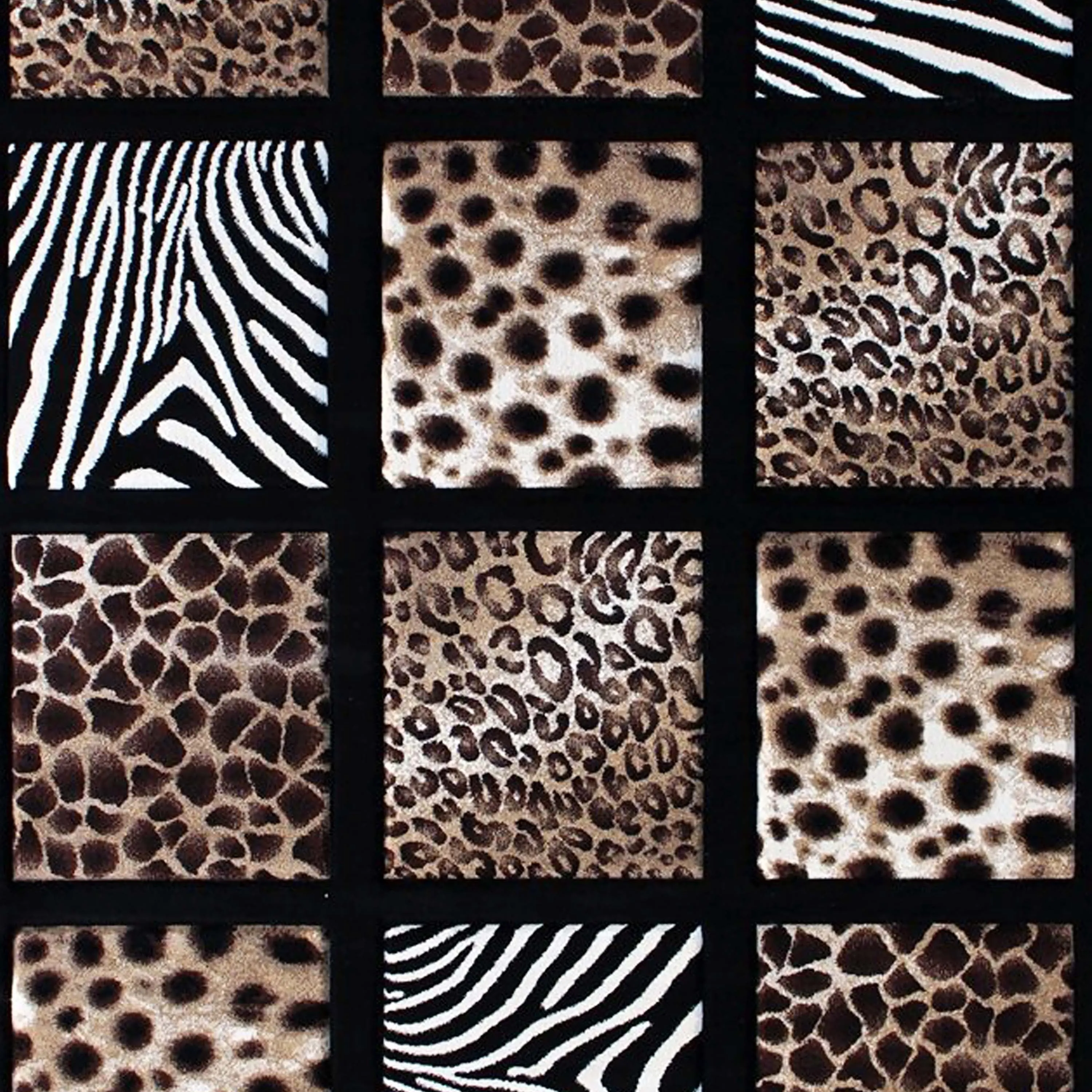 Wildlife Animal Print Area Rug with Raised Squares