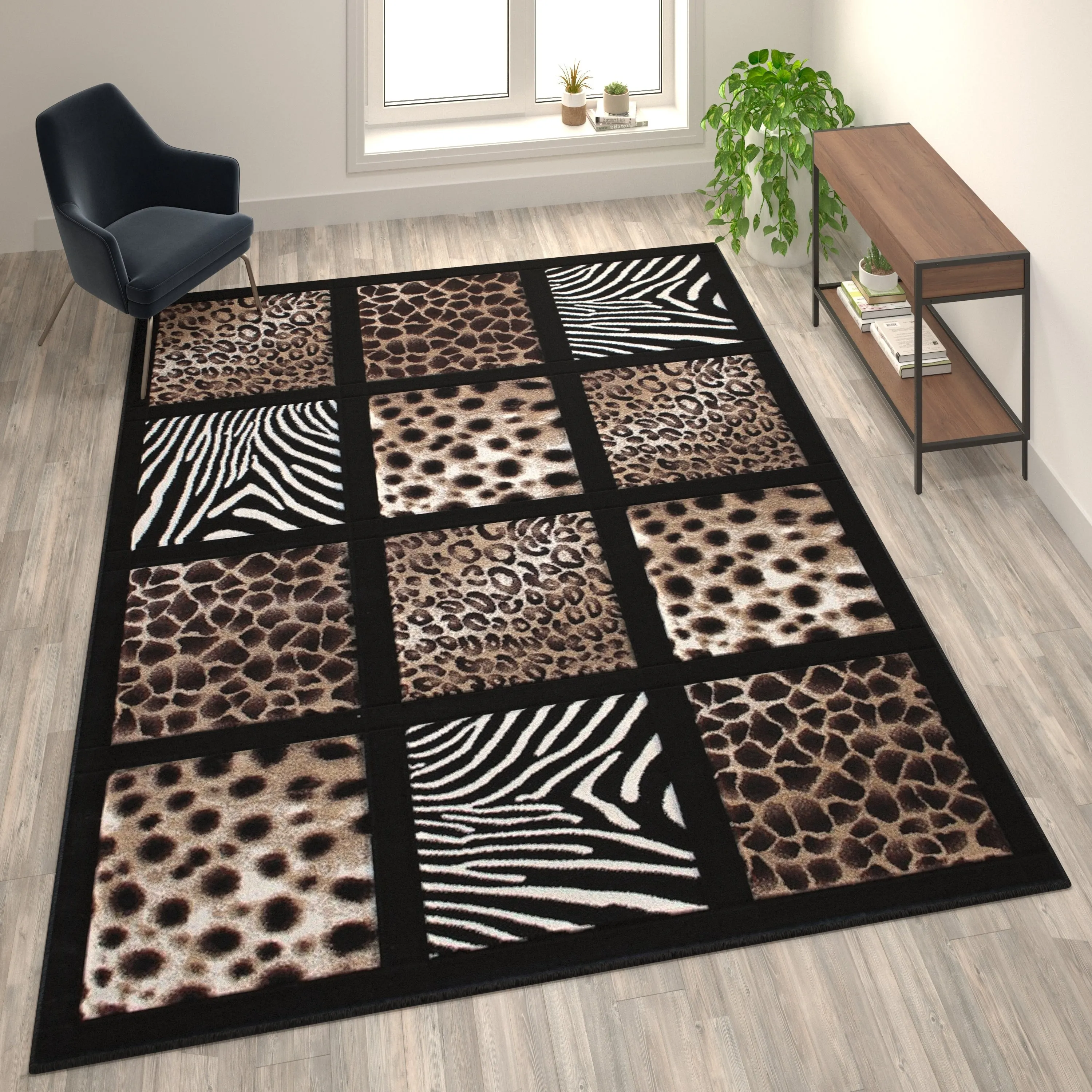Wildlife Animal Print Area Rug with Raised Squares