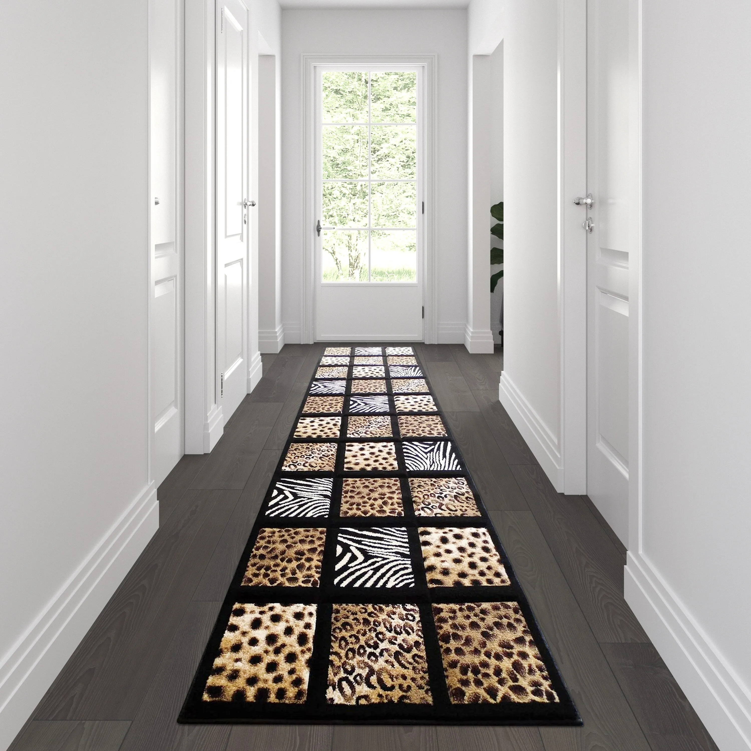 Wildlife Animal Print Area Rug with Raised Squares