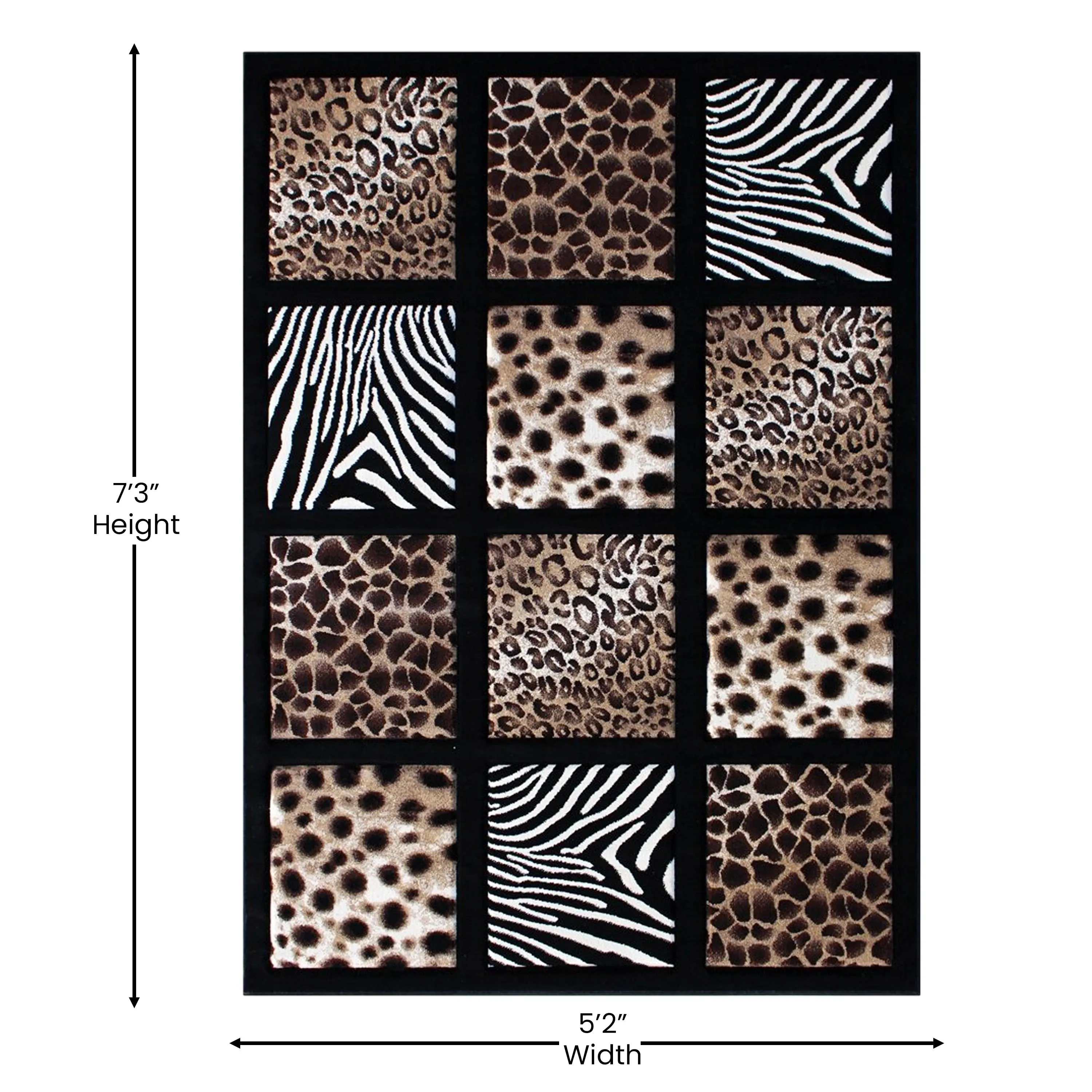 Wildlife Animal Print Area Rug with Raised Squares