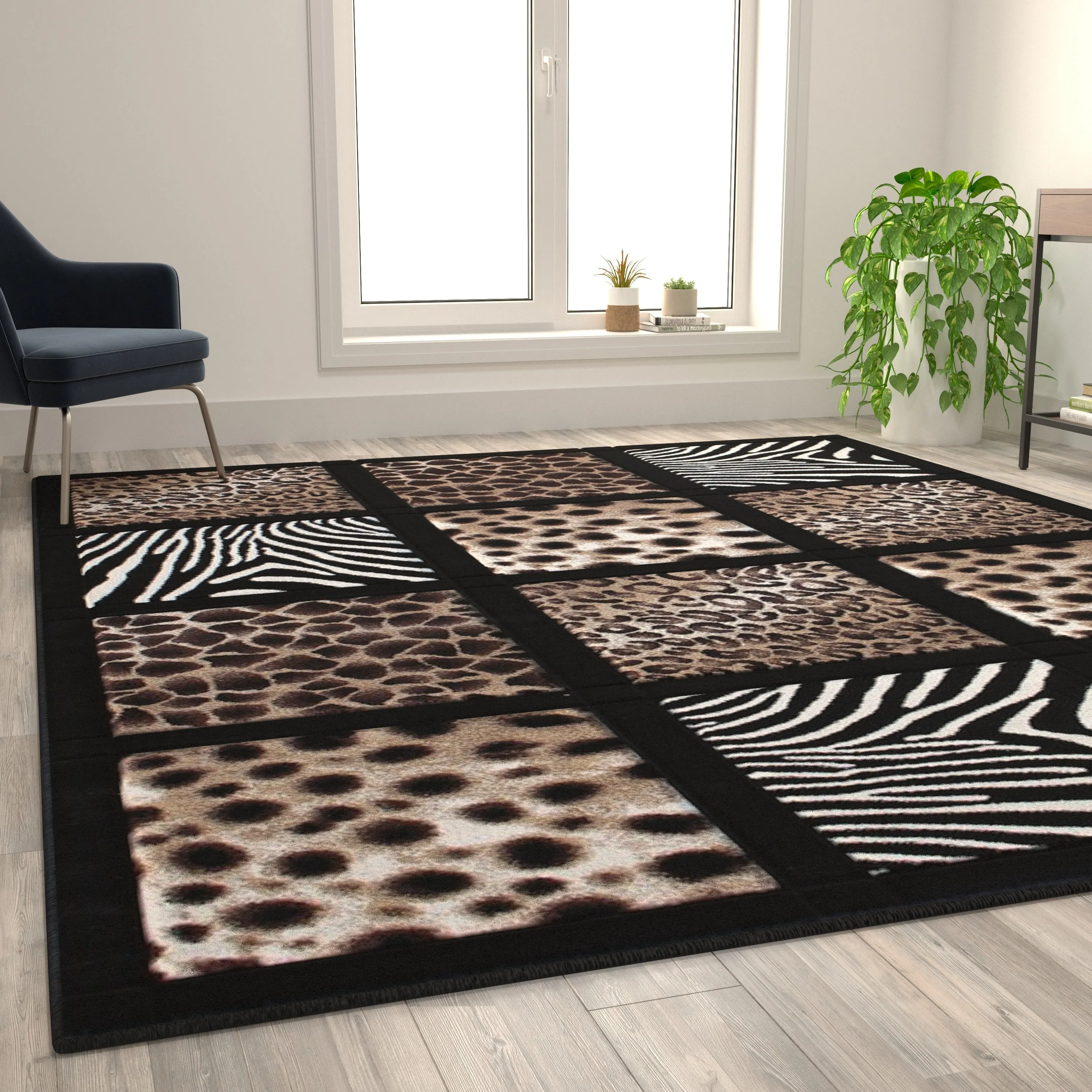 Wildlife Animal Print Area Rug with Raised Squares