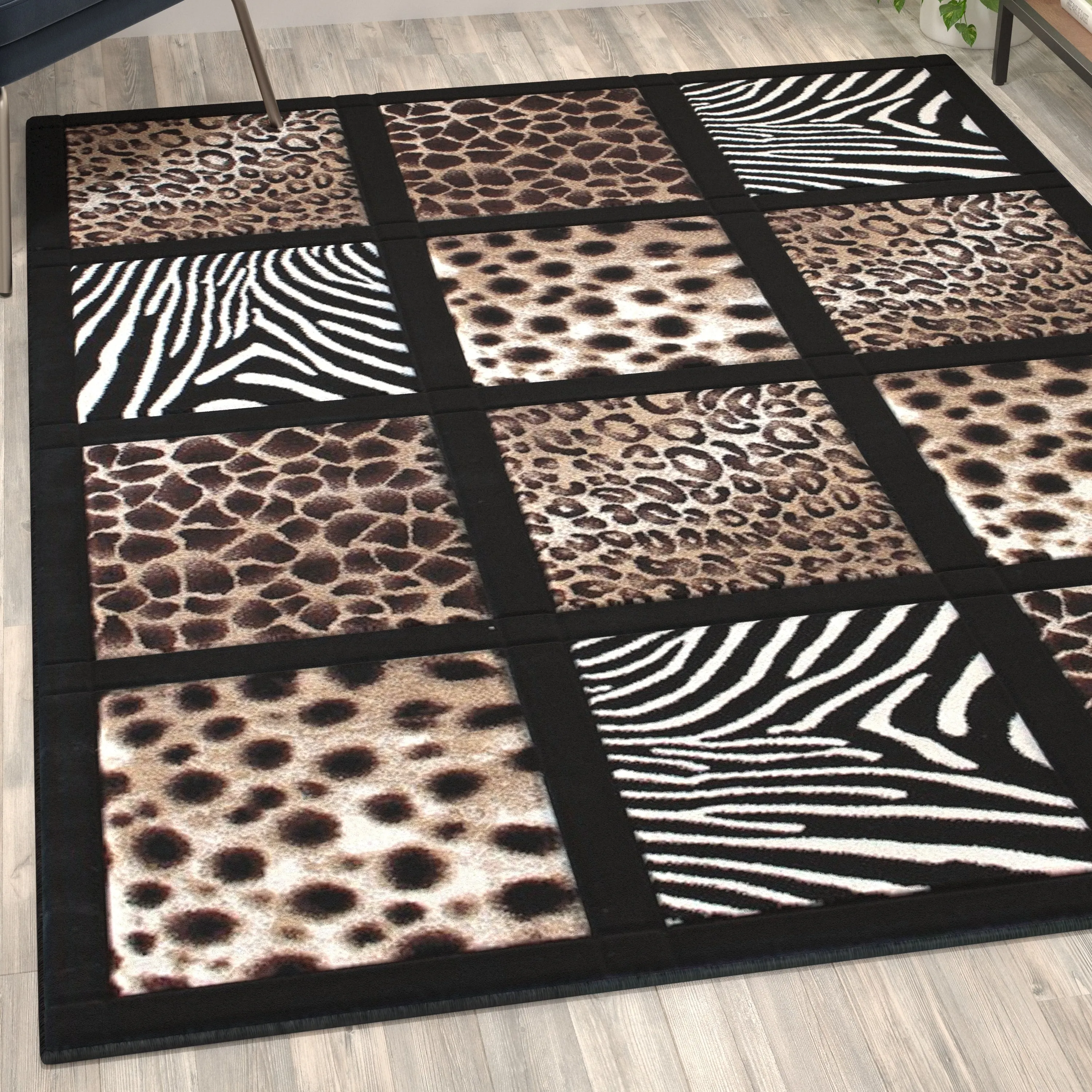 Wildlife Animal Print Area Rug with Raised Squares