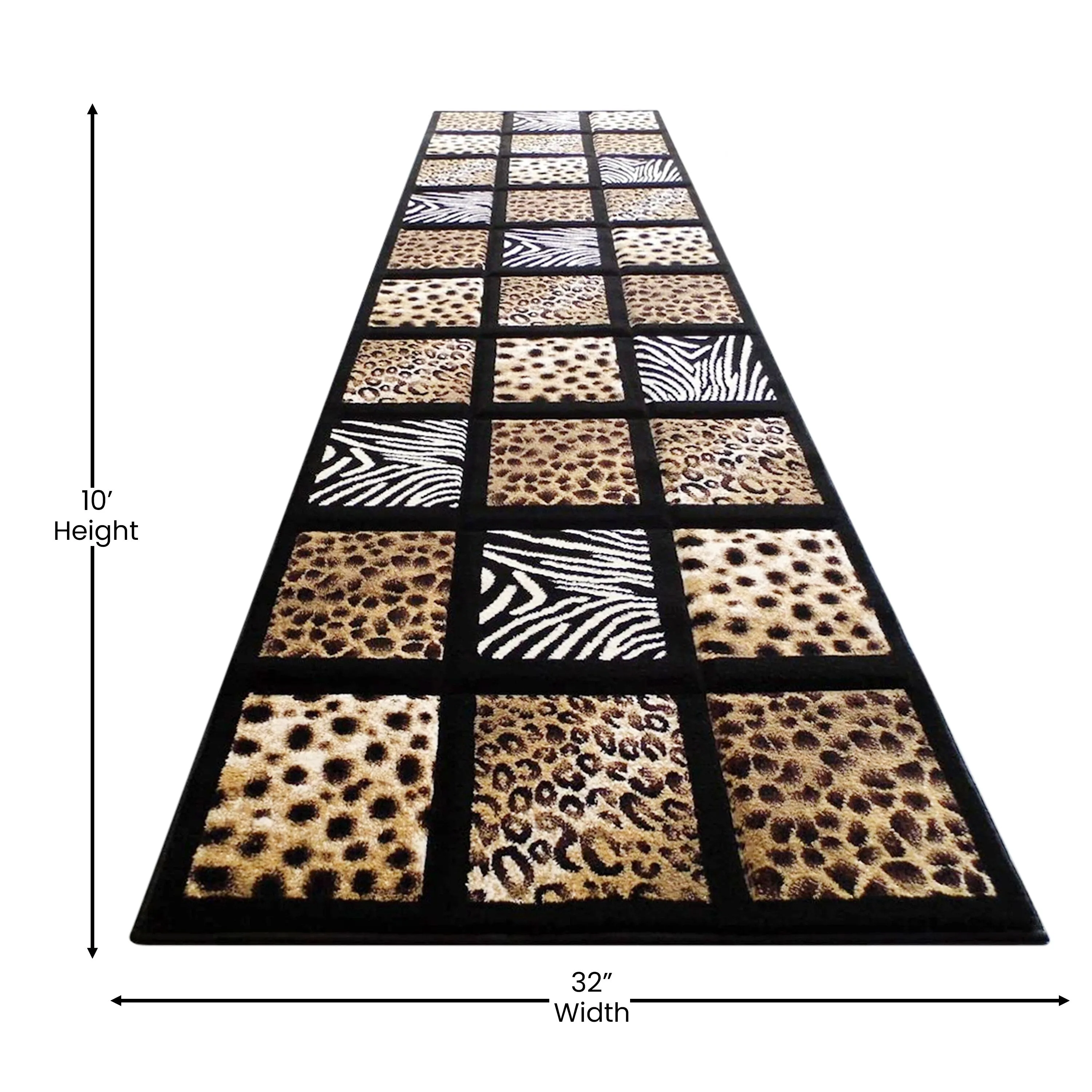 Wildlife Animal Print Area Rug with Raised Squares