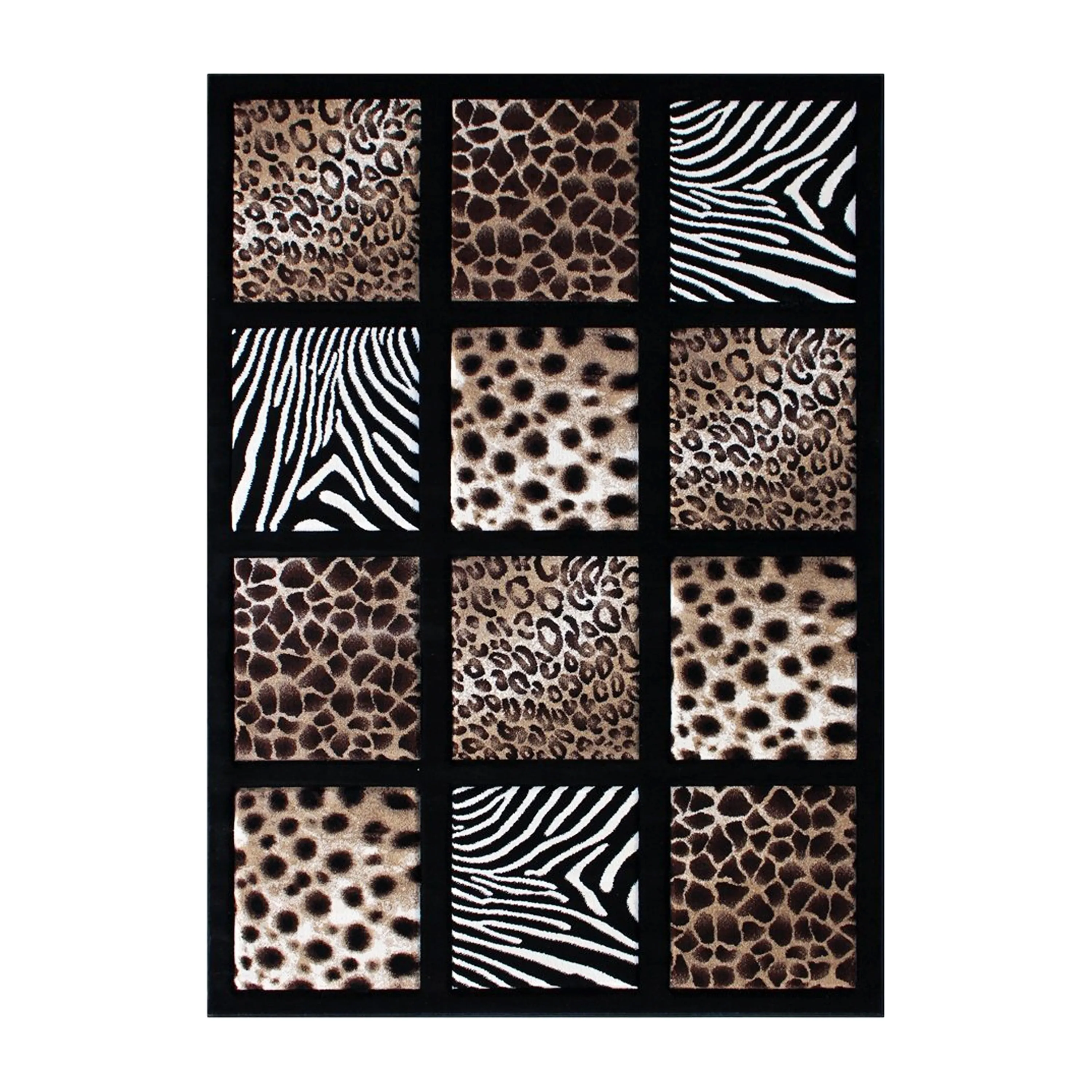 Wildlife Animal Print Area Rug with Raised Squares