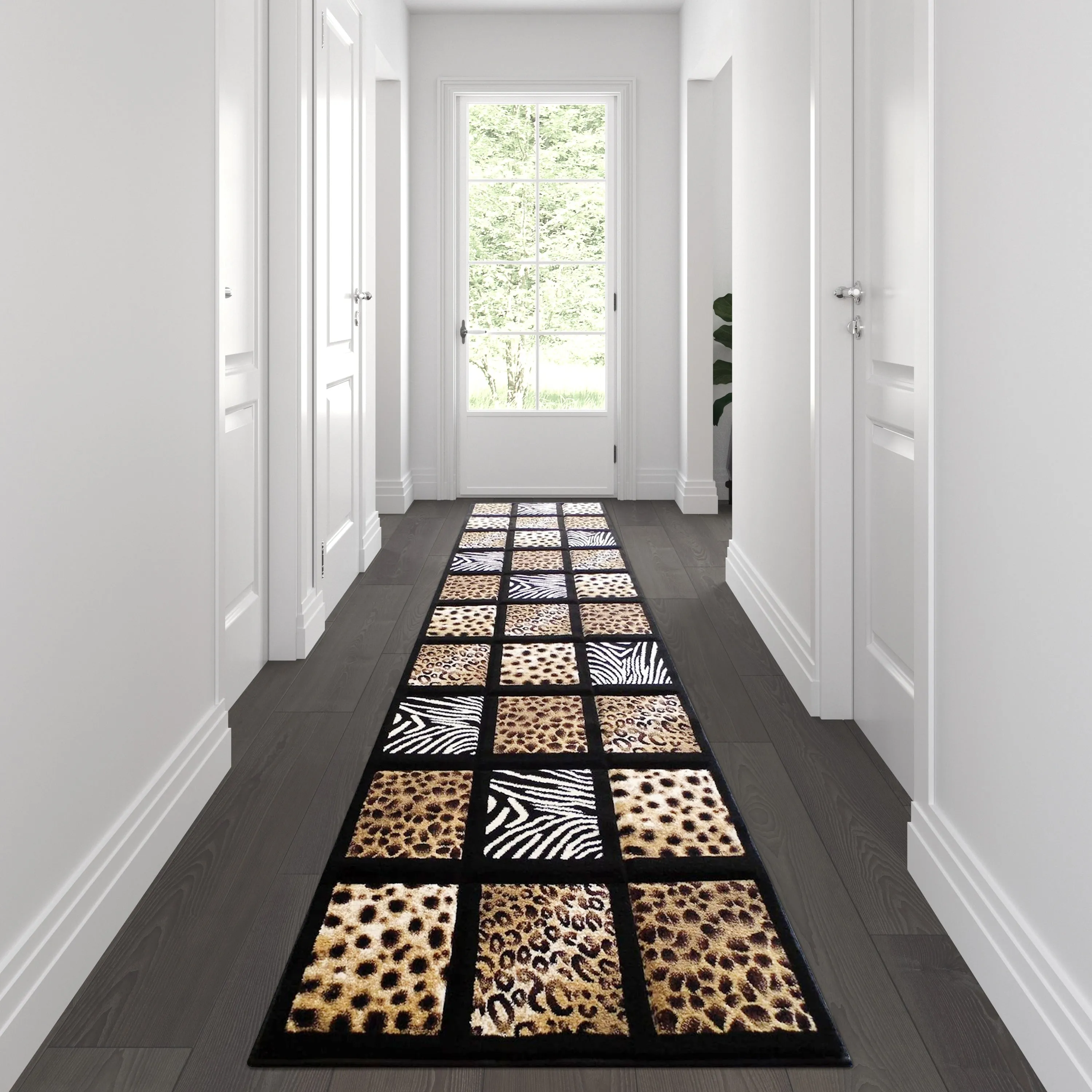 Wildlife Animal Print Area Rug with Raised Squares