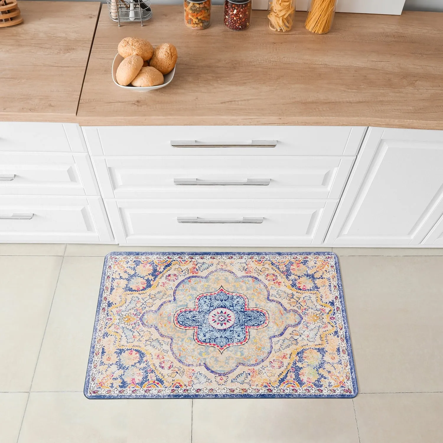 World Rug Gallery Distressed Bohemian Vintage Anti-fatigue Standing Mat