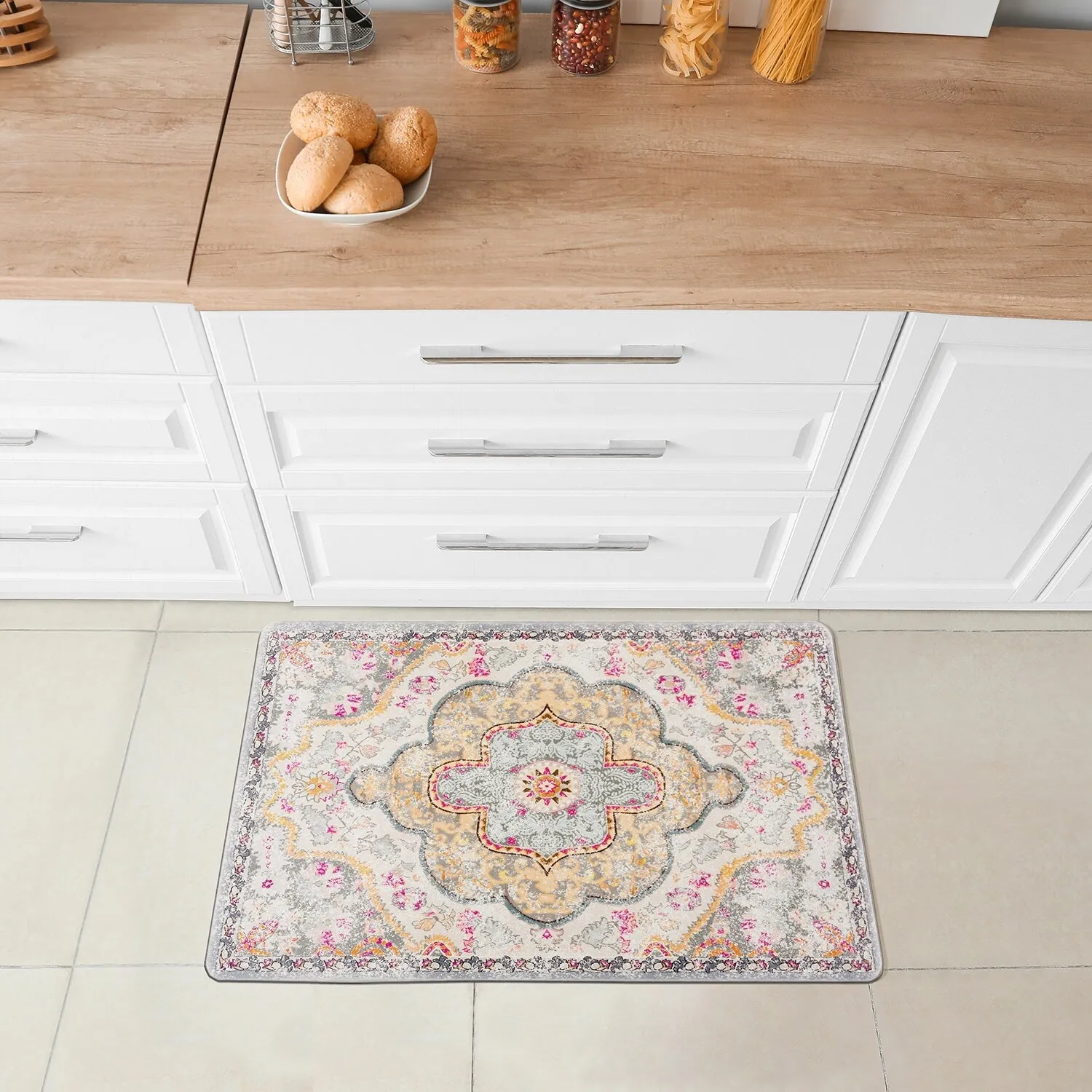 World Rug Gallery Distressed Bohemian Vintage Anti-fatigue Standing Mat