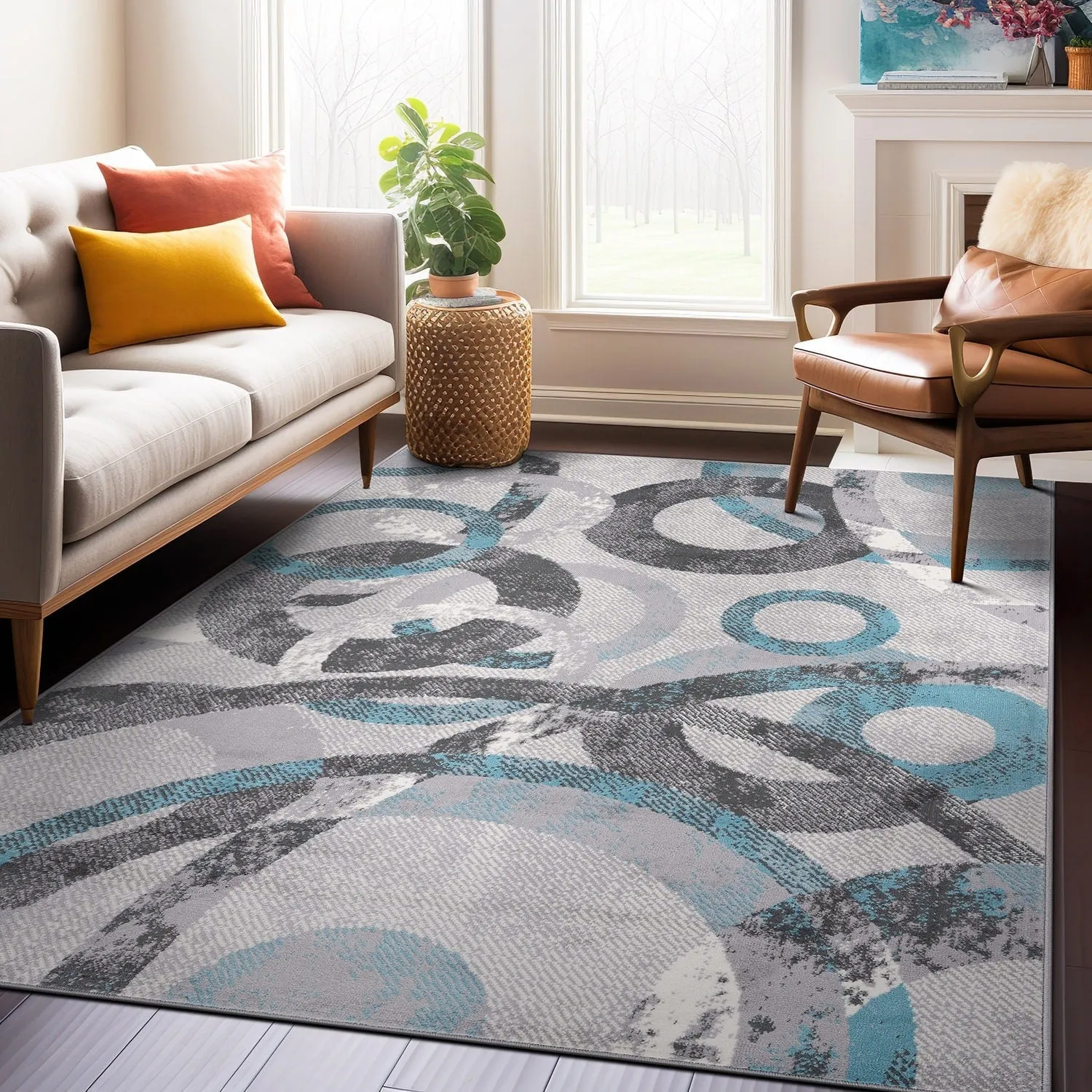 World Rug Gallery Distressed Modern Circles Area Rug