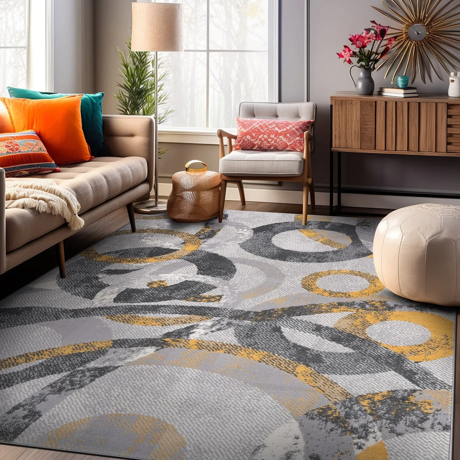 World Rug Gallery Distressed Modern Circles Area Rug