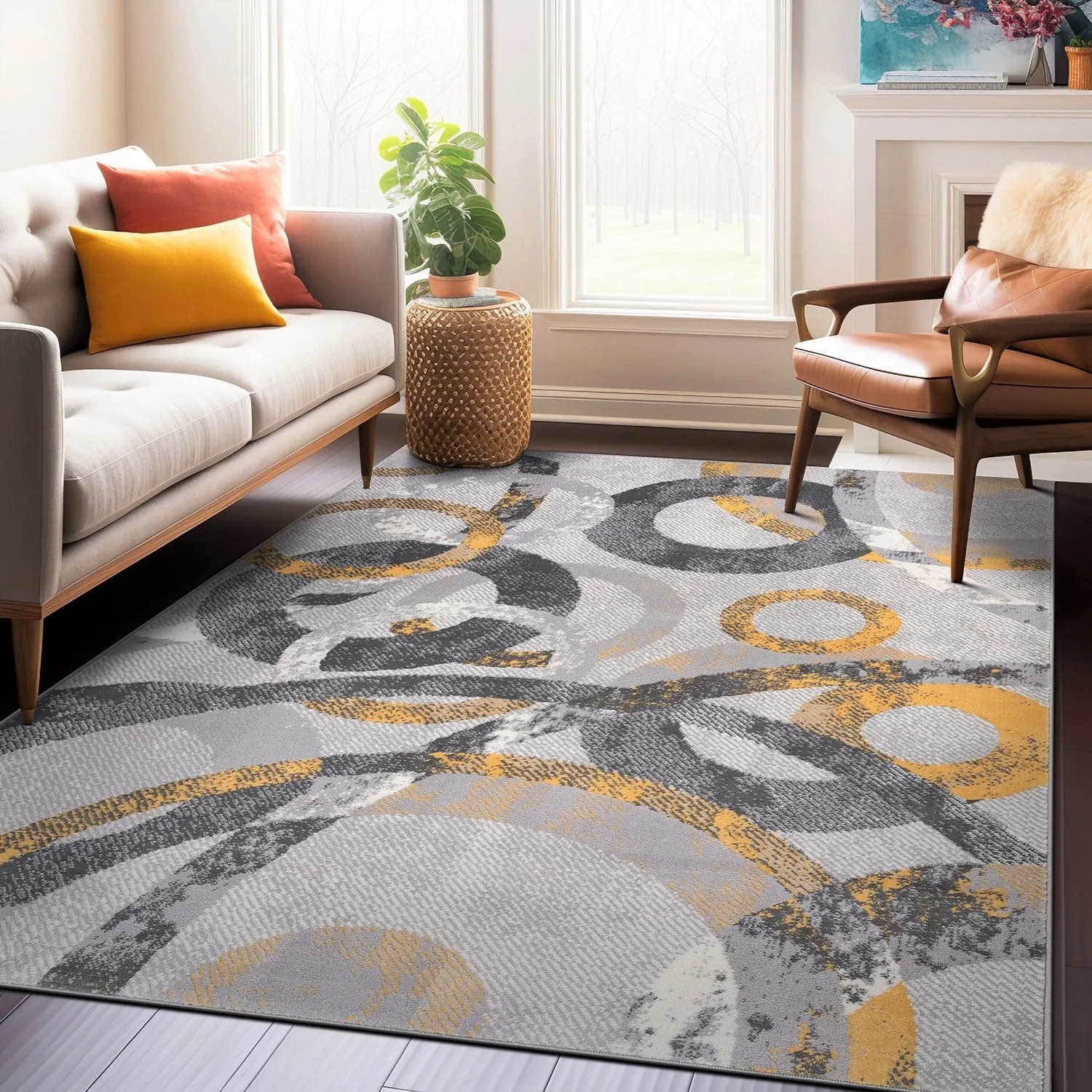 World Rug Gallery Distressed Modern Circles Area Rug