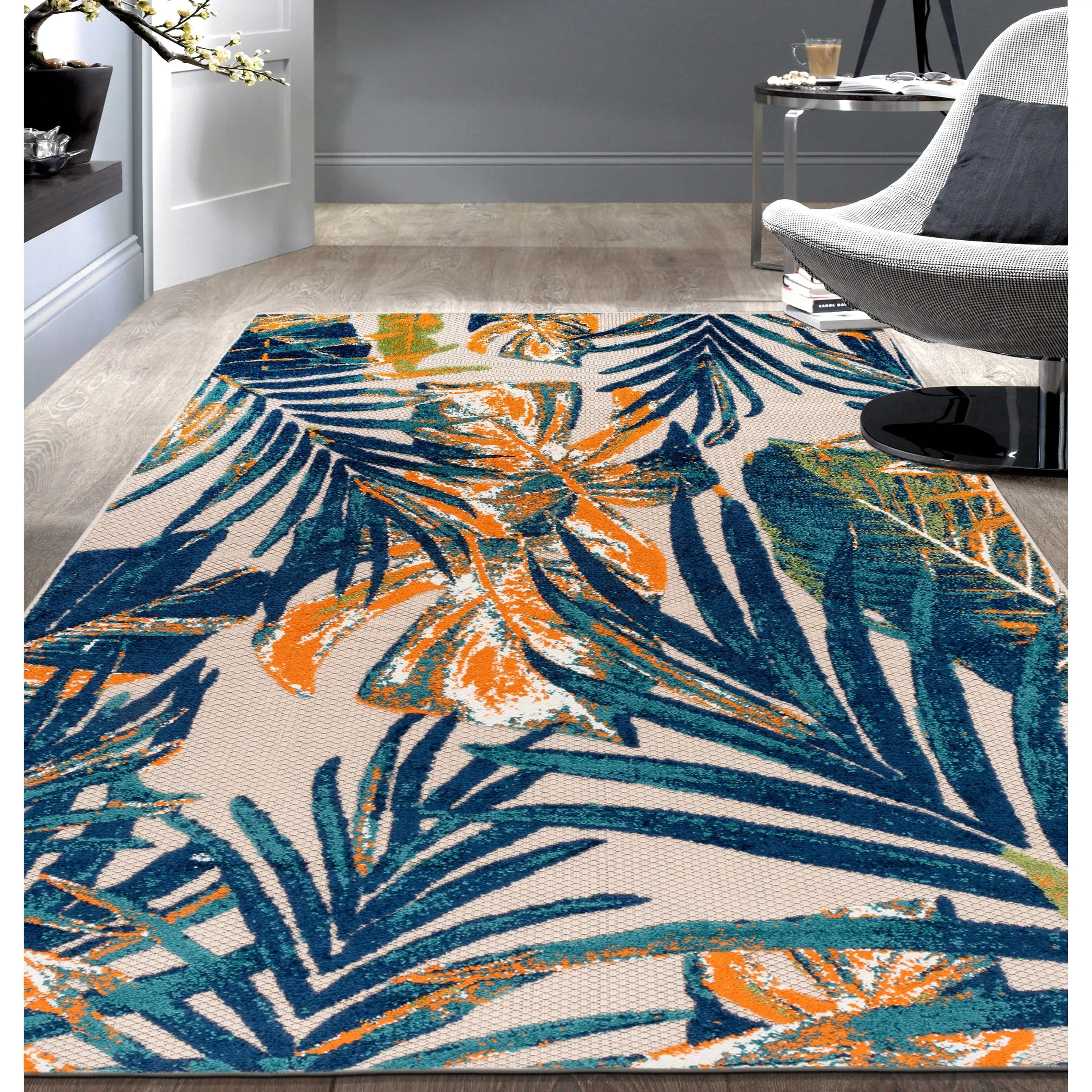 World Rug Gallery Floral Leaves Indoor/Outdoor Area Rug