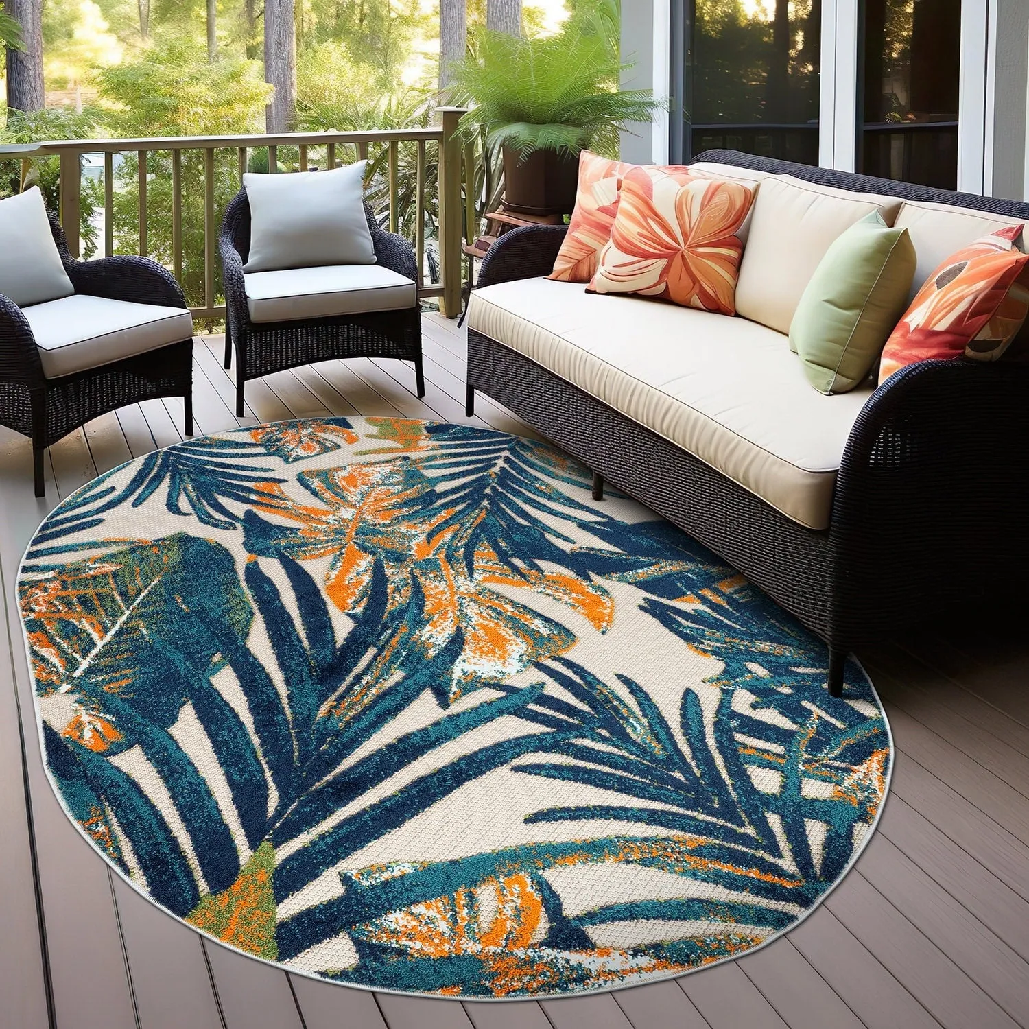 World Rug Gallery Floral Leaves Indoor/Outdoor Area Rug