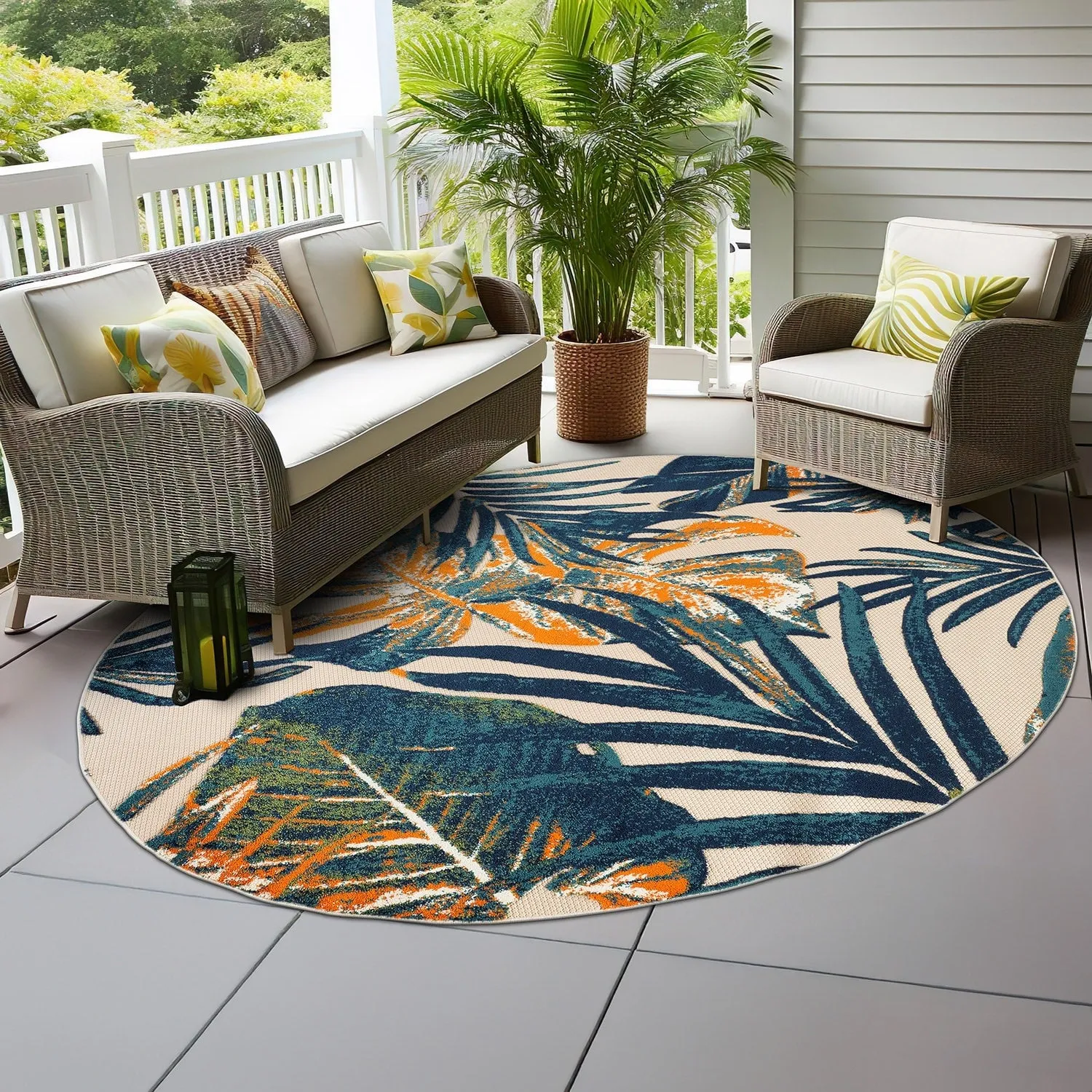 World Rug Gallery Floral Leaves Indoor/Outdoor Area Rug