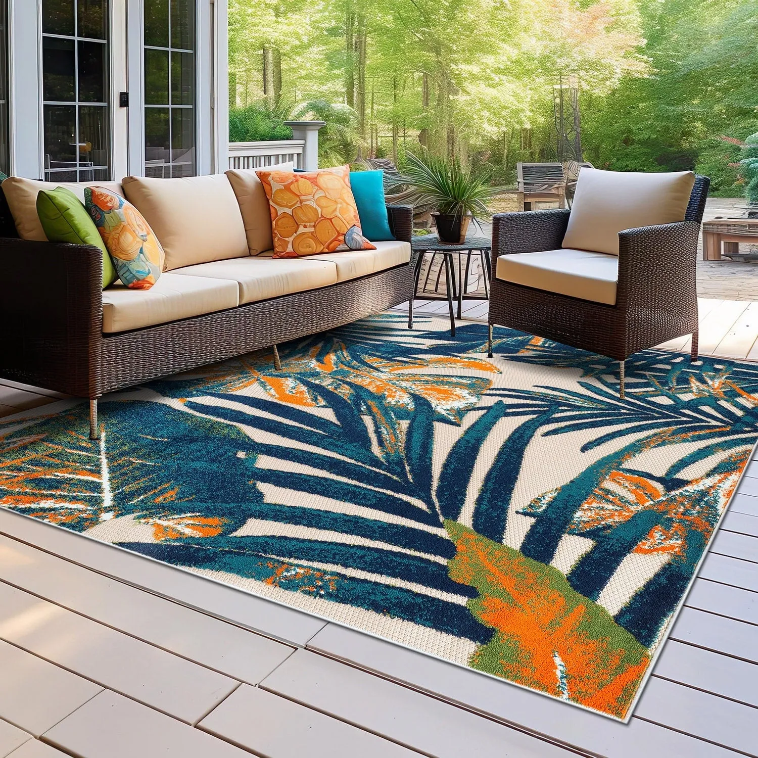 World Rug Gallery Floral Leaves Indoor/Outdoor Area Rug