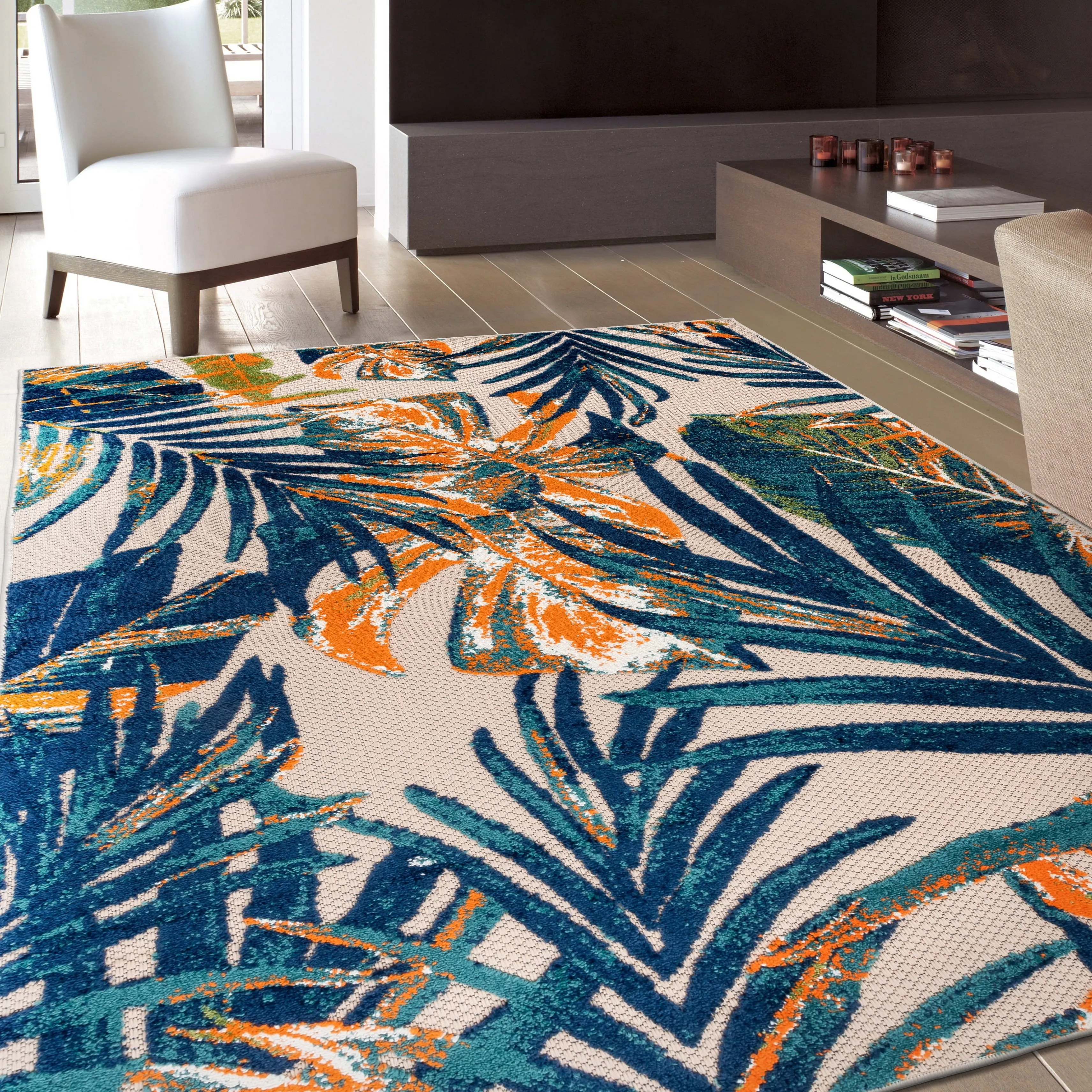 World Rug Gallery Floral Leaves Indoor/Outdoor Area Rug