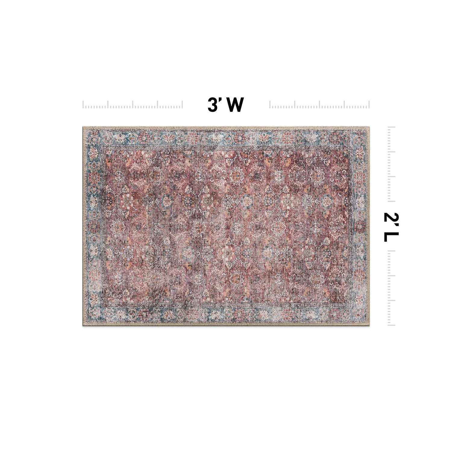 World Rug Gallery Transitional Bordered Vintage Machine Washable Non Slip Area Rug